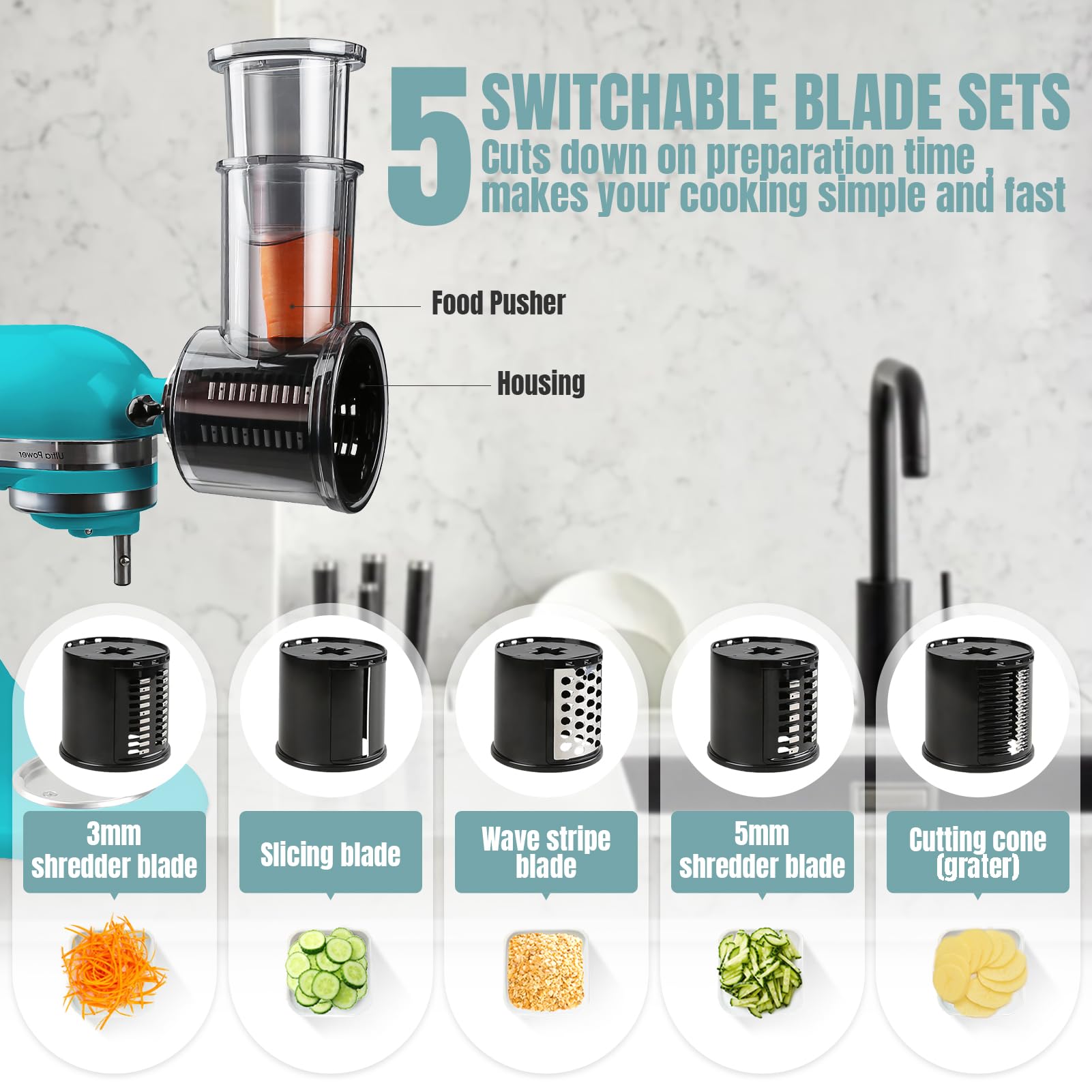 Stainless Steel Slicer Shredder Attachments For Kitchenaid Stand Mixers, Vegetable Shredder, Cheese Grater, Salad Maker, Food Sl