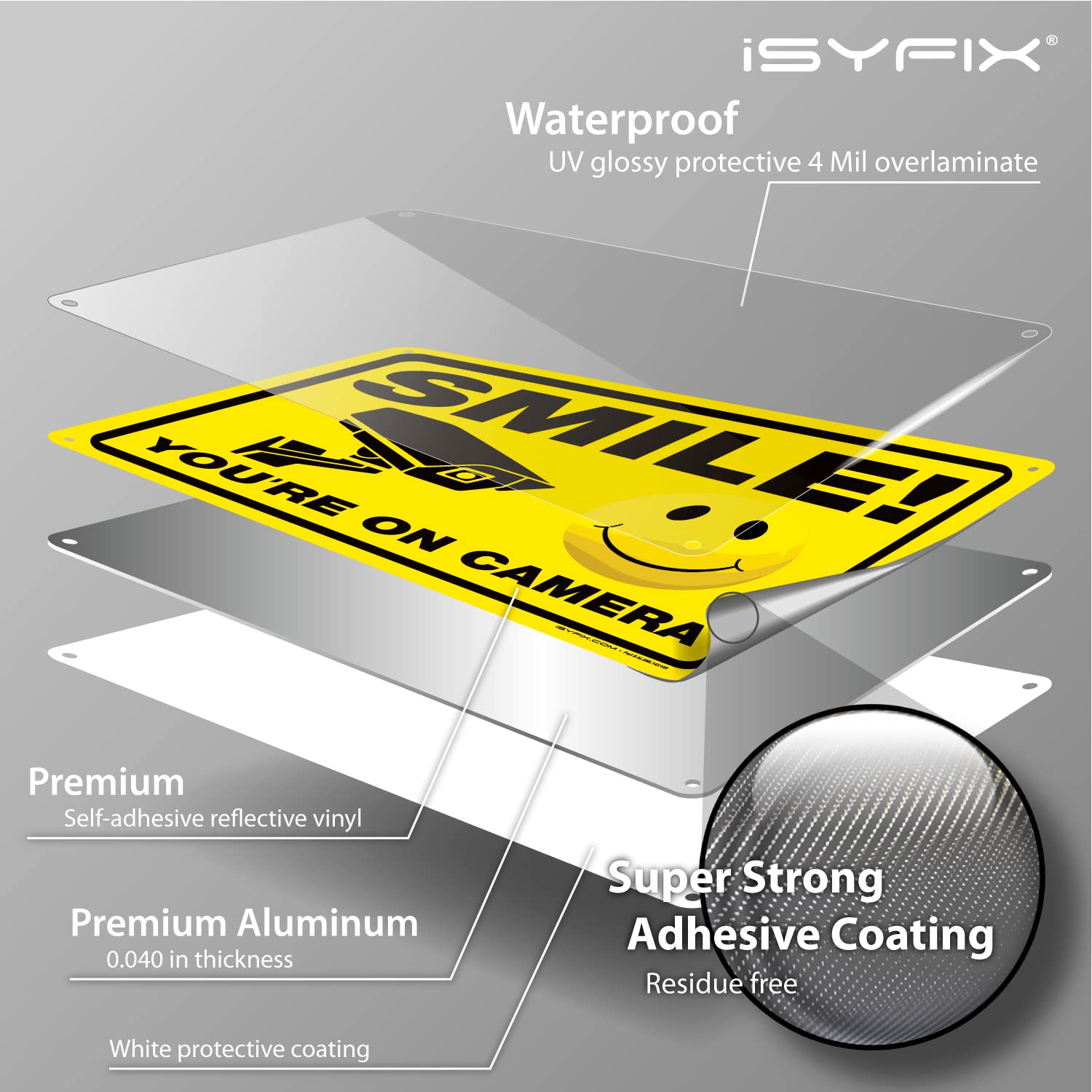 Isyfix Smile You'Re On Camera Reflective Signs For Business   1 Pack 14X10 Inch   100% Rust Free .040 Aluminum Sign, Laminated F