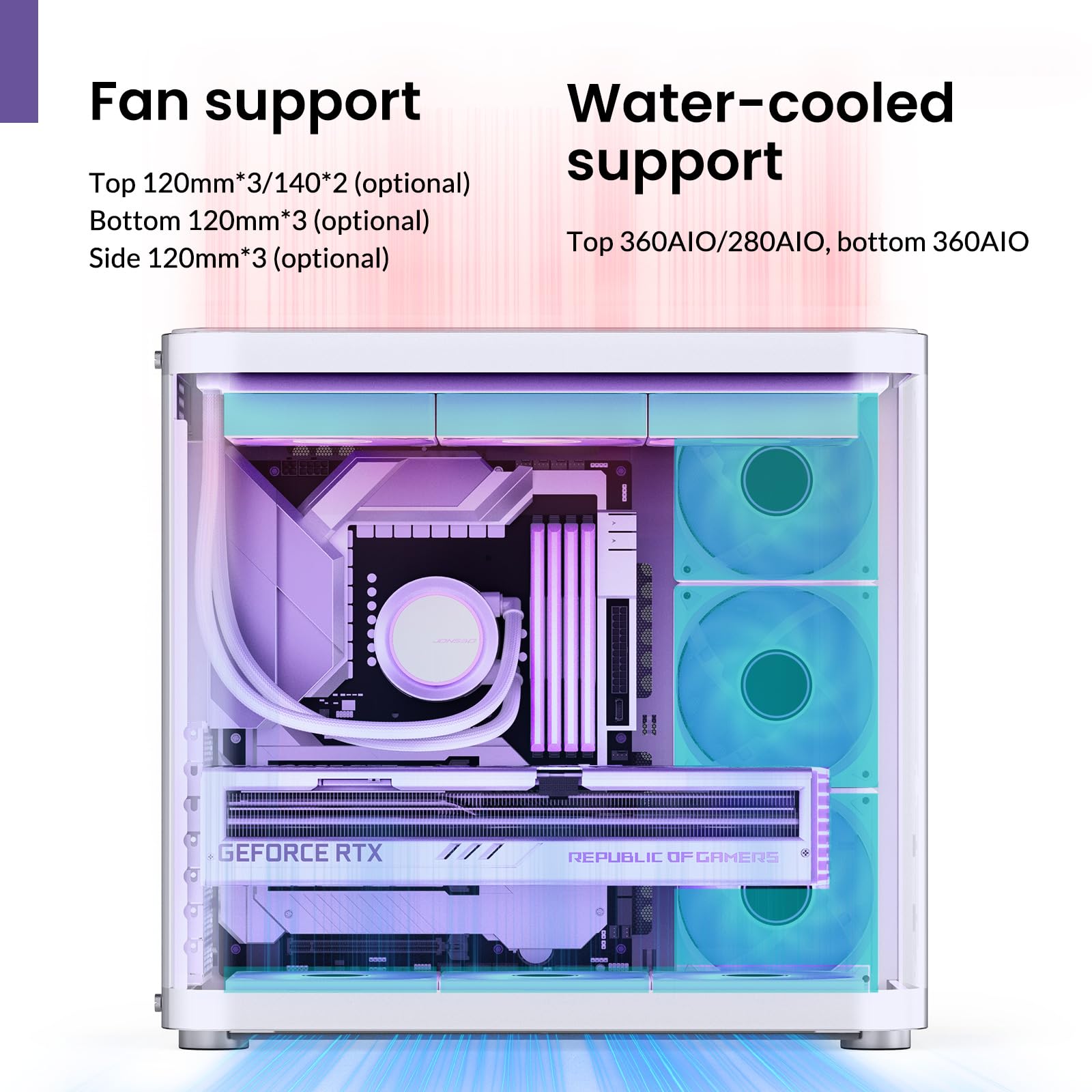 Jonsbo Tk 2 White Atx Mid Tower Pc Case,Hyperboloid Glass Design, Separated Cabinet Structure, Al Alloy Shell Desktop Computer C