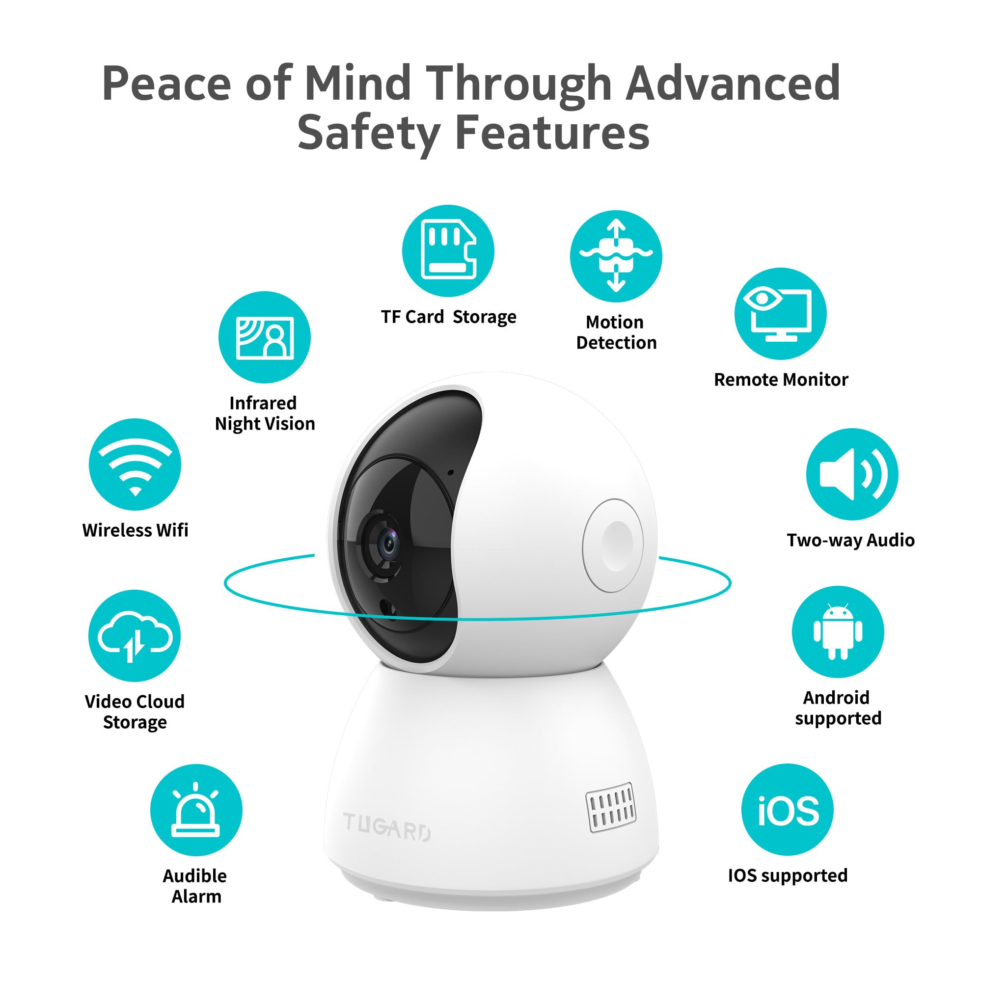 Tugard Security Camera, 2Mp Indoor Camera 355 Pet Camera For Home Security With Phone App, Baby Camera W/Motion Tracking,2 Way A