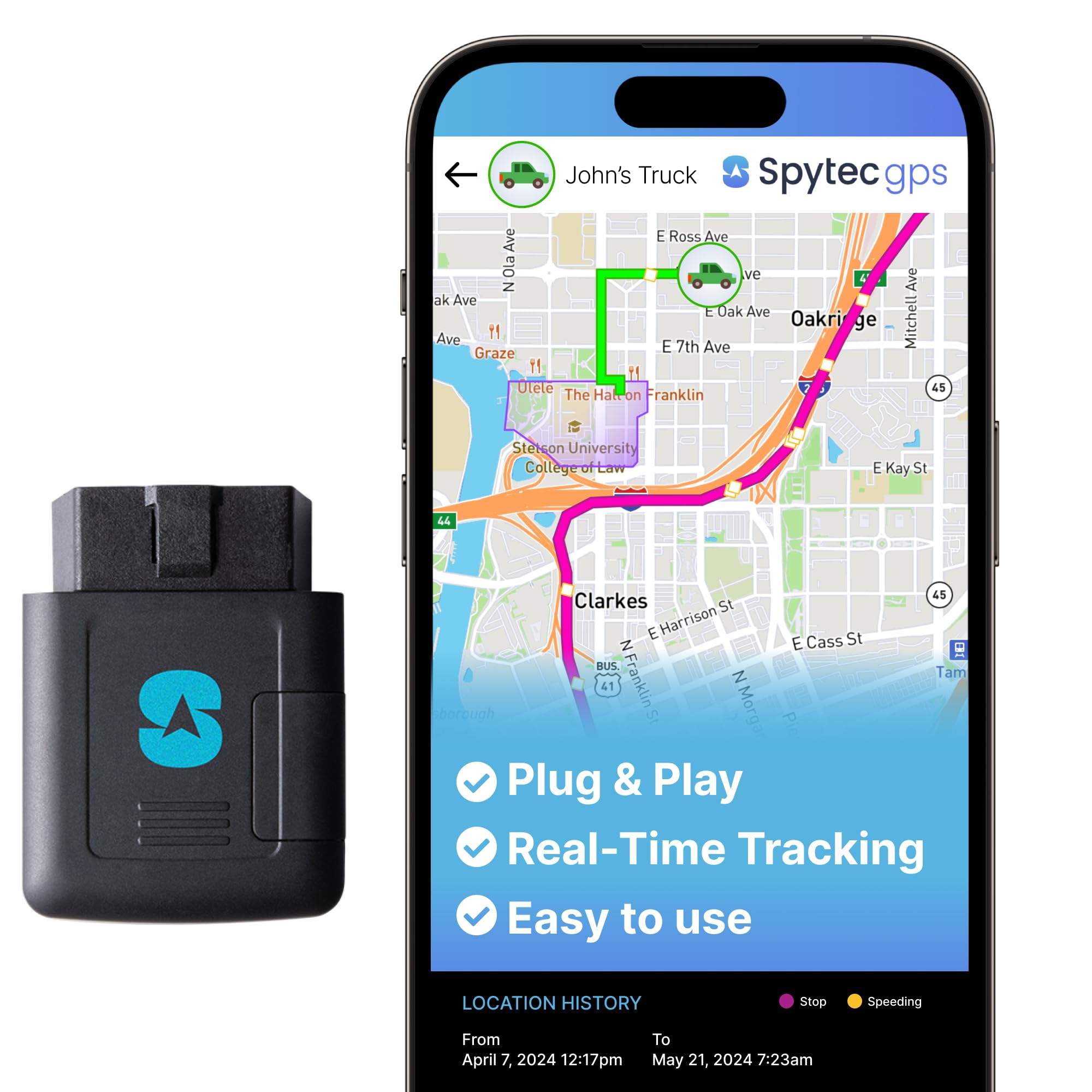 Spytec Anti Theft Plug In Car Gps Tracker, Real Time 5 Second Updates, Ignition On/Off Alerts, Vehicle Movements, Personal & Work Car Monitoring | Unlimited Us & Worldwide Tracking App   Low Cost Plan