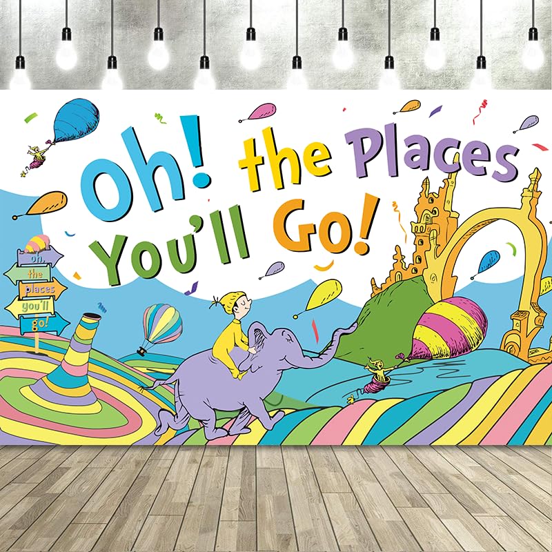 Loonelo Banner Backdrop For Oh The Places You'Ll Go With 70.8''X43.3'',Large Party Decorations Photography Background For Kinder