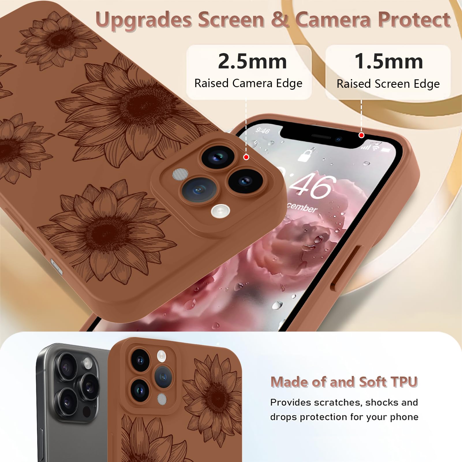 Ook Floral Case For Iphone 11 Pro Case, Cute Sunflower Floral Blooms Design Soft Tpu Shockproof Protective For Women Girls Slim
