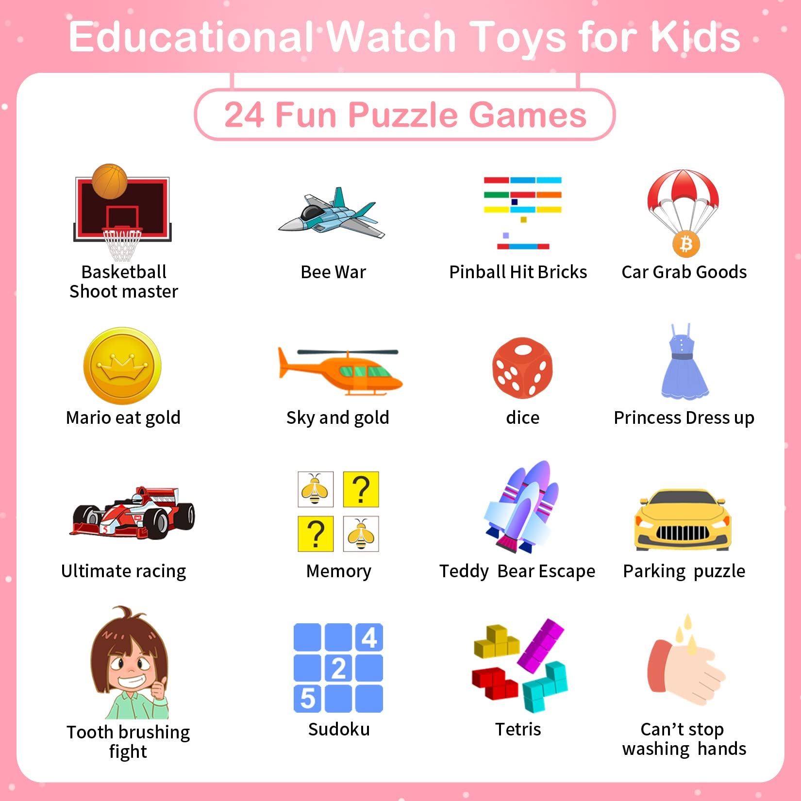 Phyulls Kids Smart Watch Gift For Girls Age 4-12, Smart Watch For Kids With 26 Games Hd Touch Screen Kids Watches Camera Video M