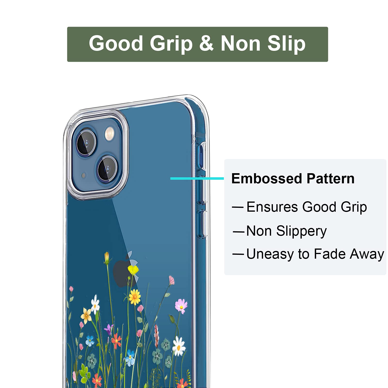 Unov iPhone 13 Mini Case Slim Protective Embossed TPU Flower Bouquet