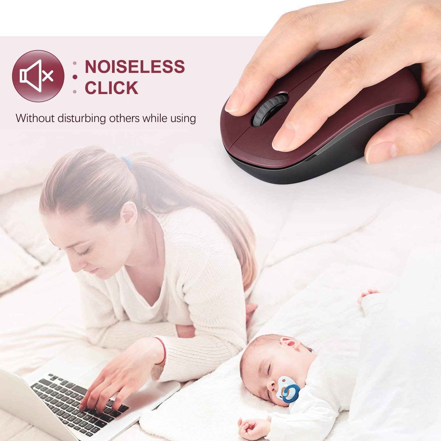 Seenda Wireless Mouse, 2.4G Noiseless Mouse With Usb Receiver Portable Computer Mice For Pc, Tablet, Laptop   Red&Black