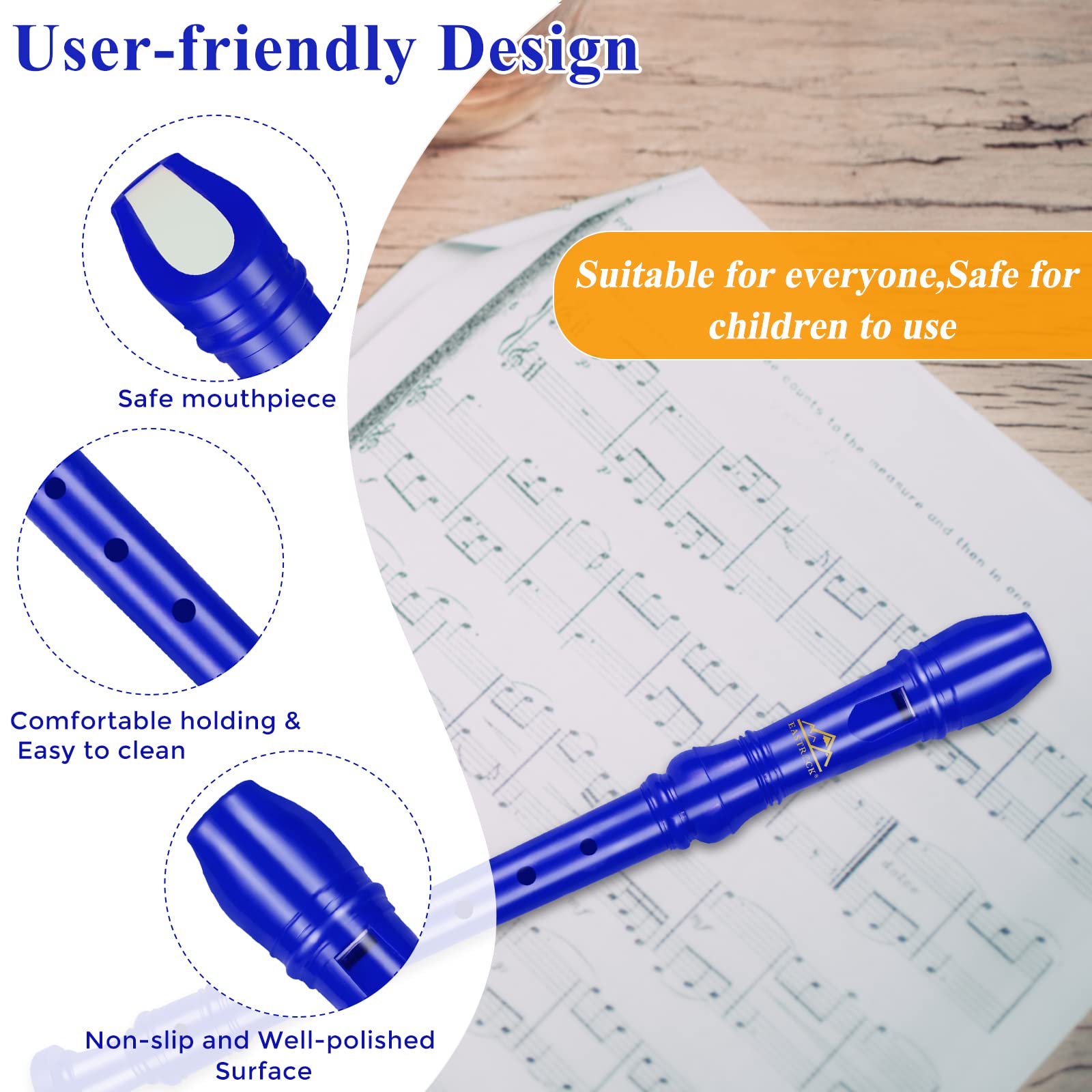 Eastrock Recorder Instrument German Style Soprano Recorder White 3 Pieces For Beginners And Professions With Cleaning Rod, Finge