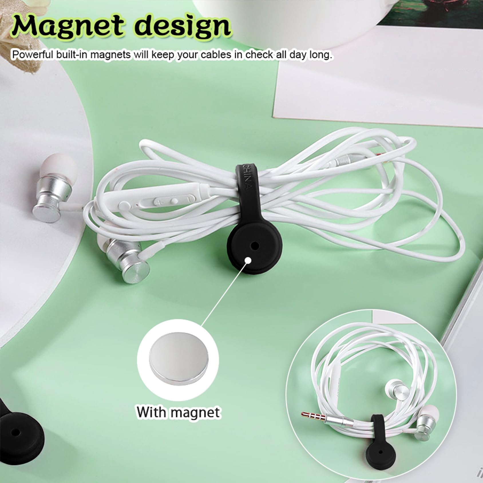 Xuuza Silicone Magnetic Cable Ties, Reusable Cord Ties Twist Ties Wire Management For Usb Charging Wires, Light Duty Cables Orga