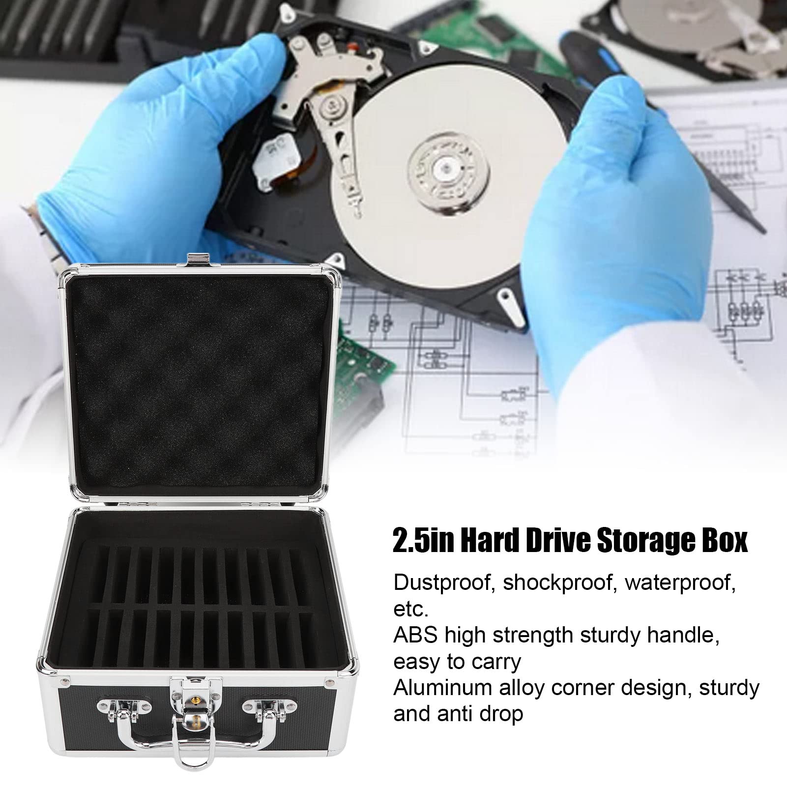 2.5 Inch Hard Drive Storage Box, Hard Drive Storage Box Case With Security Lock, 20 Bays Waterproof External Hard Disk Carrying