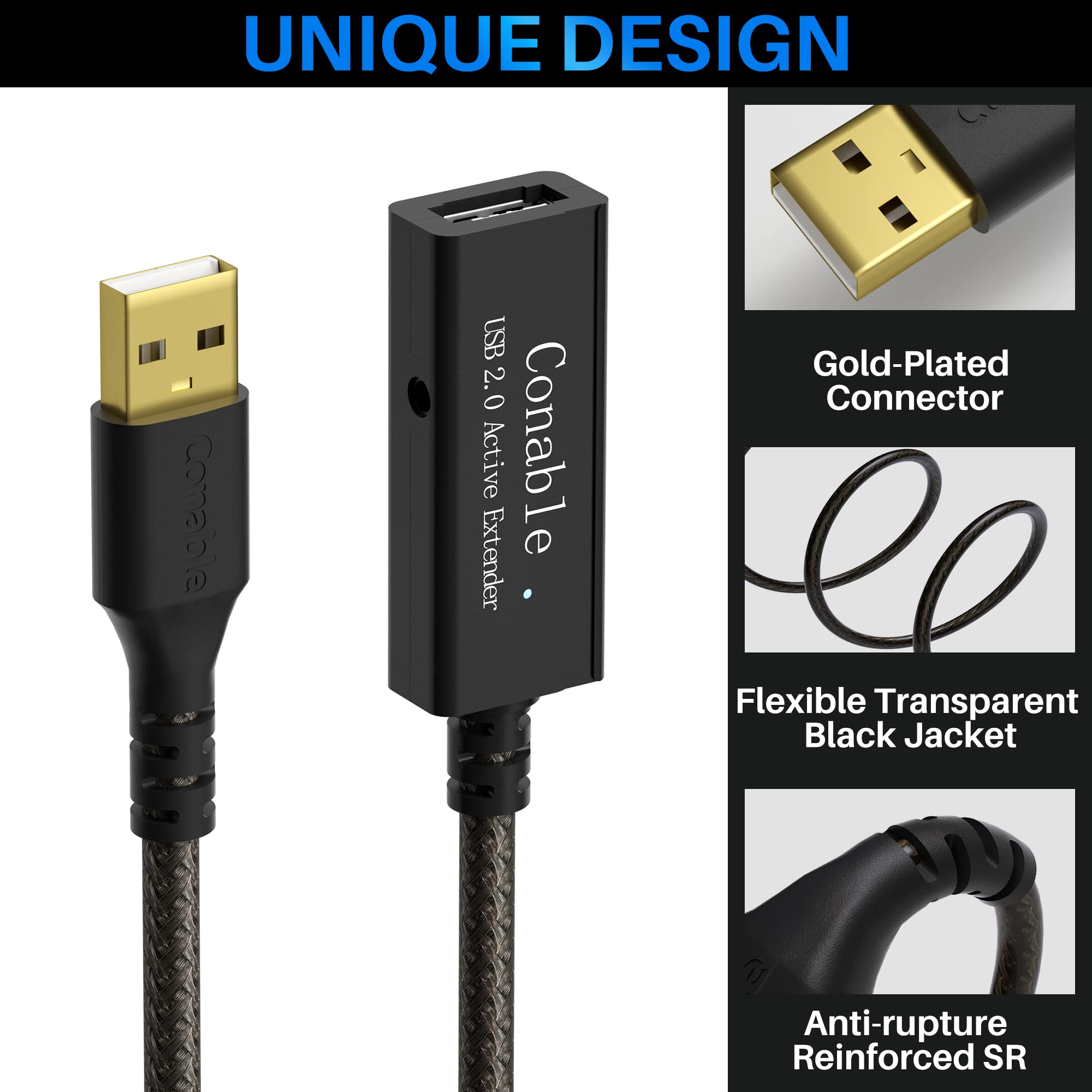 Active Usb Extension Cable 75 Feet, 22Awg Usb 2.0 A Male To Female Cord (From 2Ft To 150Ft For Selection), With 2 Extension Chip