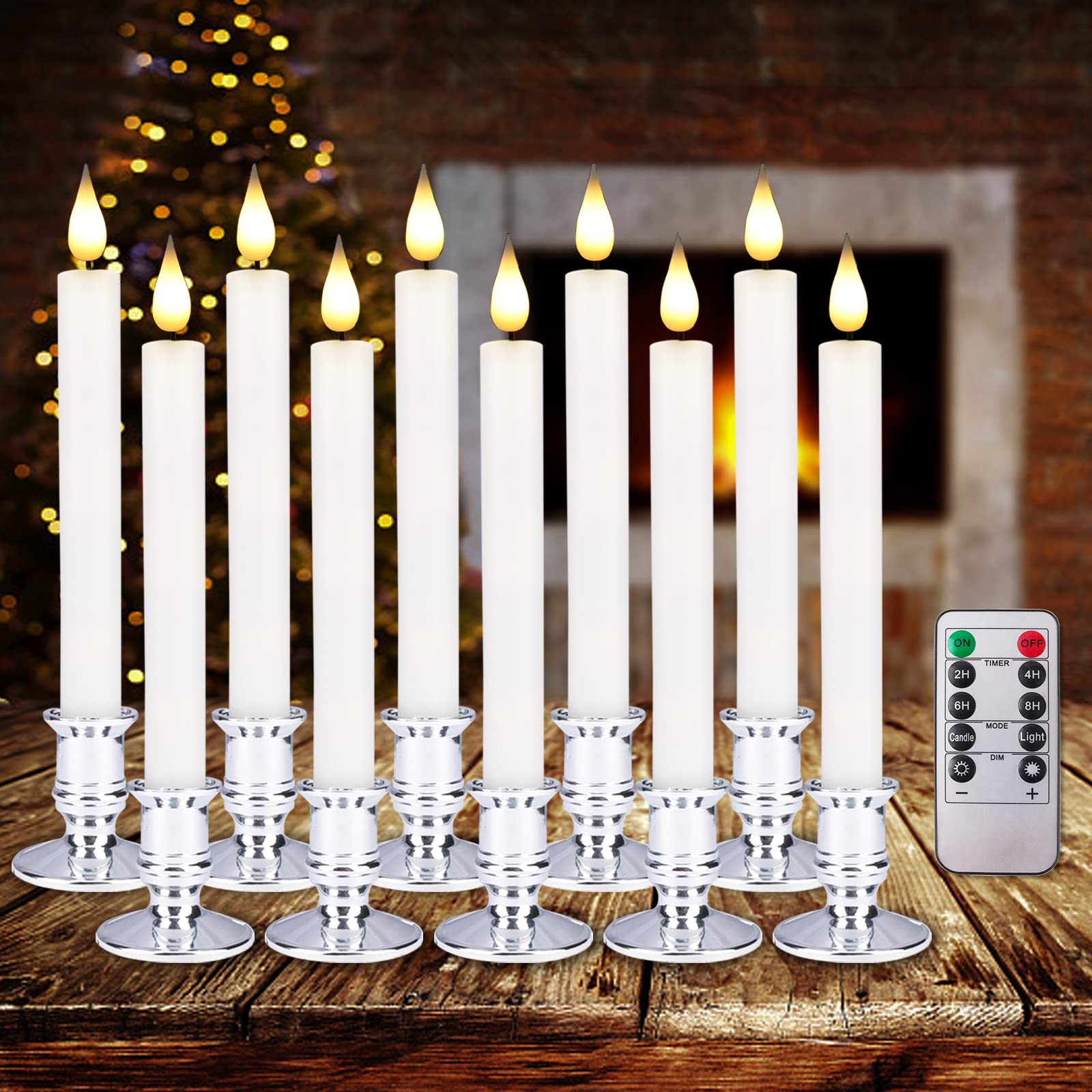 Flameless Window Candles With Remote Timer 10 Pcs Battery Operated Led Flickering Taper Candle Lights With Removable Sliver Cand