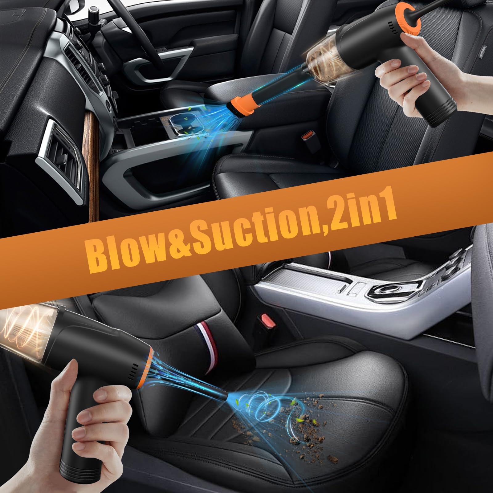 Tbcr Handheld Car Vacuum Cleaner Cordless, 9000Pa Vacuum And Air Duster, Mini Car Vacuum Portable Cordless With 6000Mah Battery,