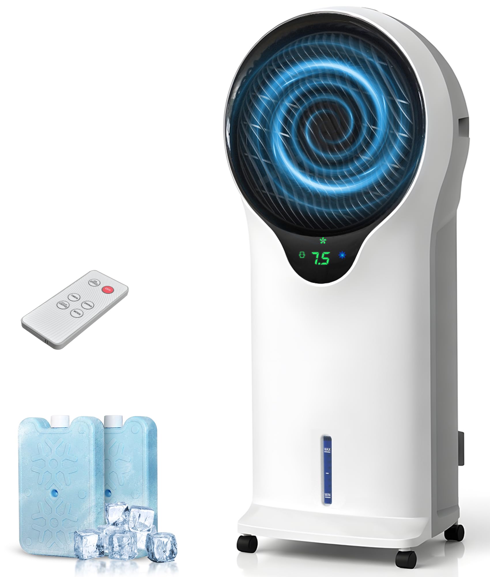EXNOS 3-in-1 Evaporative Air Cooler - Portable Swamp Cooler Air Conditioner with 5.5L Water Tank & 2 Ice Packs, 3 Speeds, 3 Mode