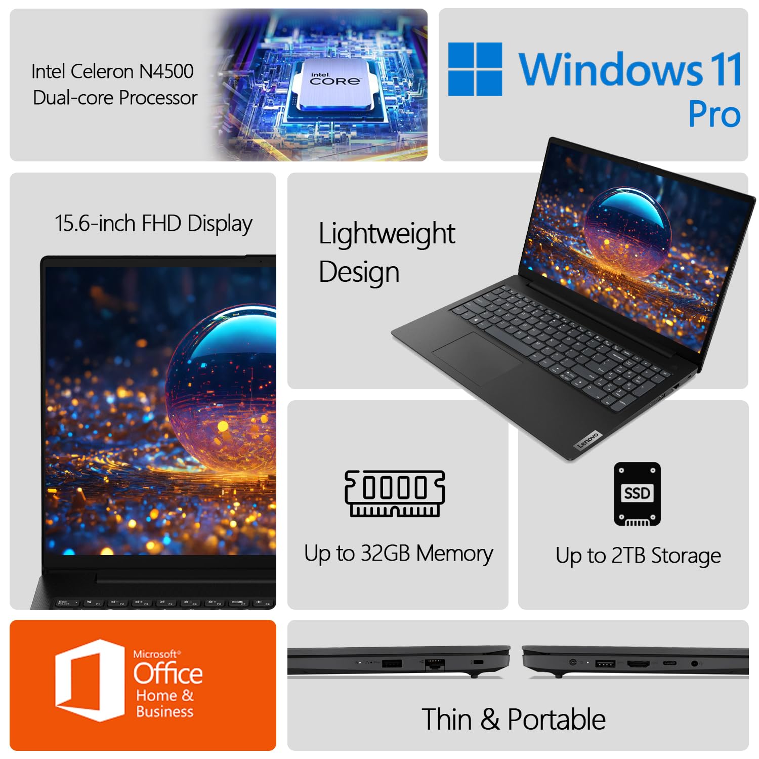 Lenovo V15 Business Laptop | 16Gb Ram | 1Tb Ssd | 15.6'' Fhd Display | Intel 2 Core Processor | Ethernet | 1 Year Office | Windo