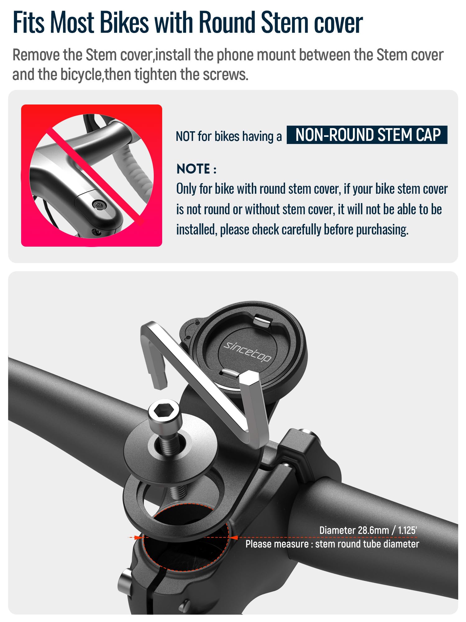 Sincetop Bike Phone Mount,Mountain Bicycle Stem Phone Holder,Aluminum Handlebar Cell Phone Clamp,Gravel/Mtb/Road E-Bike Cycling