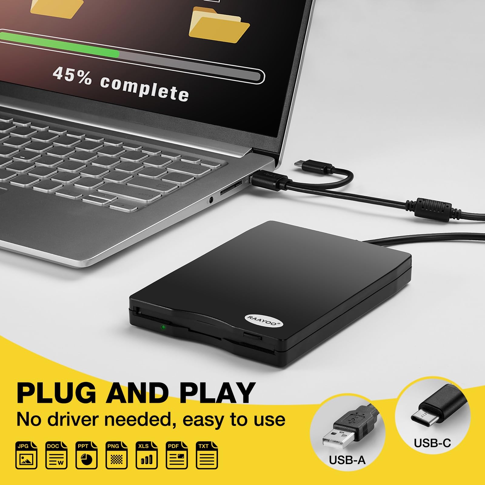 Floppy Disk Reader, External Usb 2.0 & Type C Floppy Disc Reader, Portable 3.5 Inch 1.44 Mb Floppy Disk Drive For Pc Laptop And