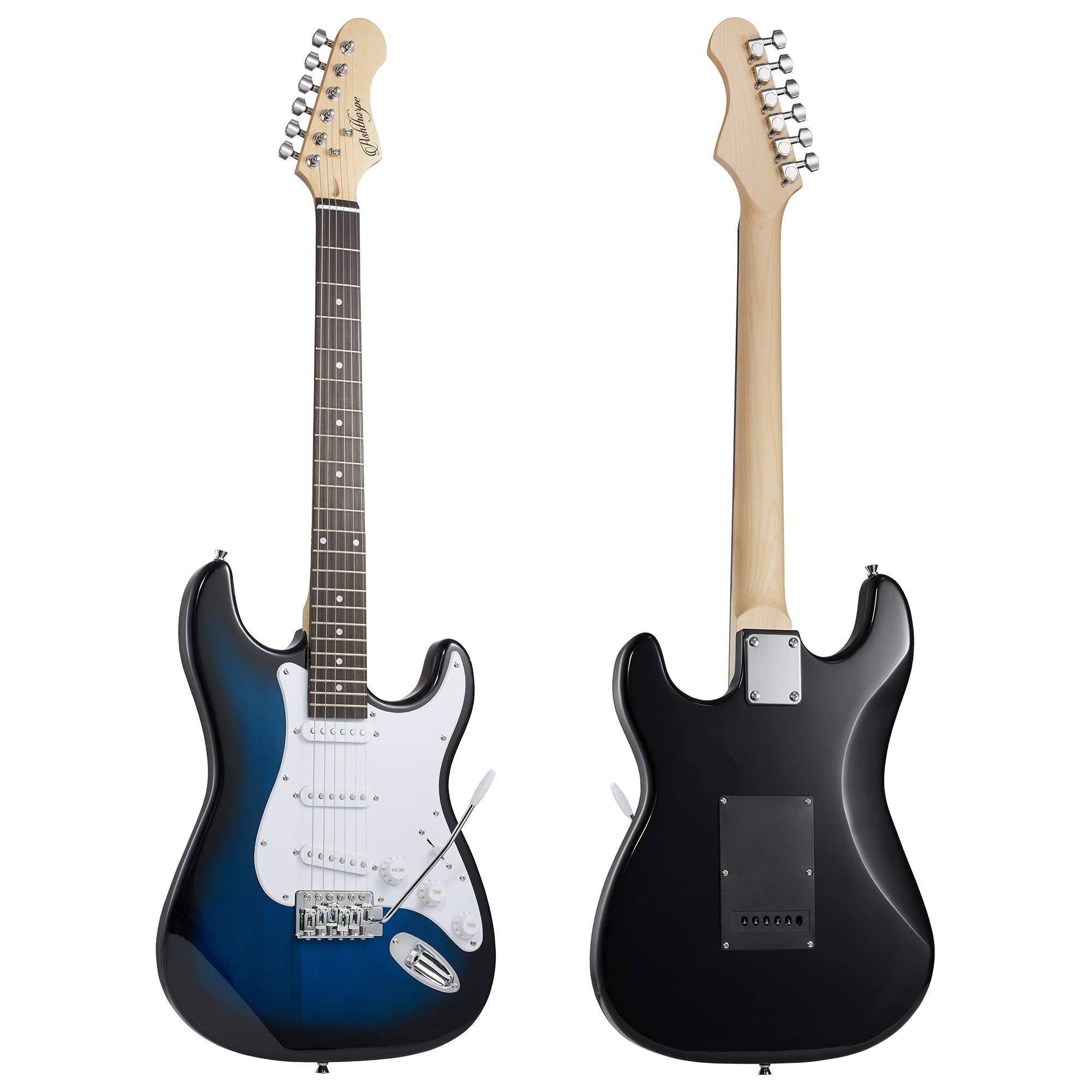 Ashthorpe 39 Inch Electric Guitar (Blue White), Full Size Guitar Kit With Padded Gig Bag, Tremolo Bar, Strap, Strings, Cable, Cl