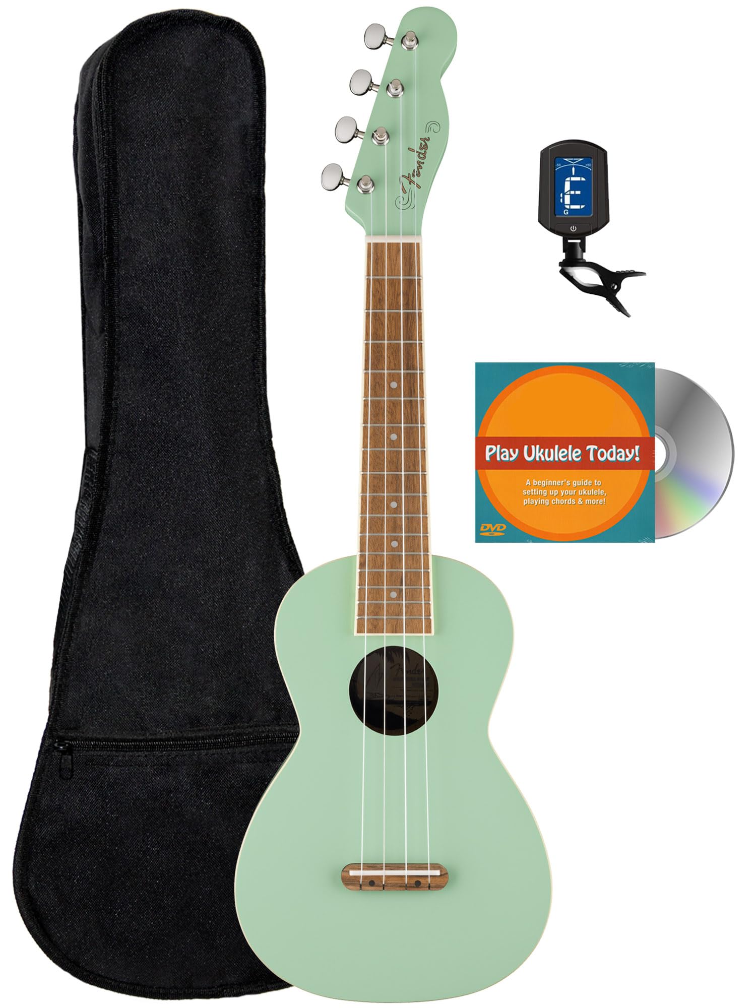 Fender Monterey Concert Ukulele - Surf Green Bundle with Gig Bag, Tuner, and Austin Bazaar Instructional DVD