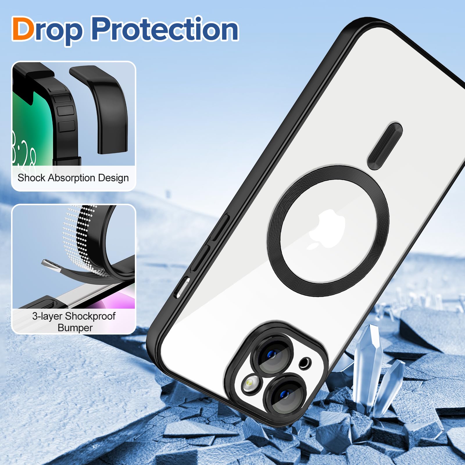 Hython Magnetic Clear Case For Iphone 14 Plus Case With Camera Lens Protector [Compatible With Magsafe] Luxury Plating Edge Slim