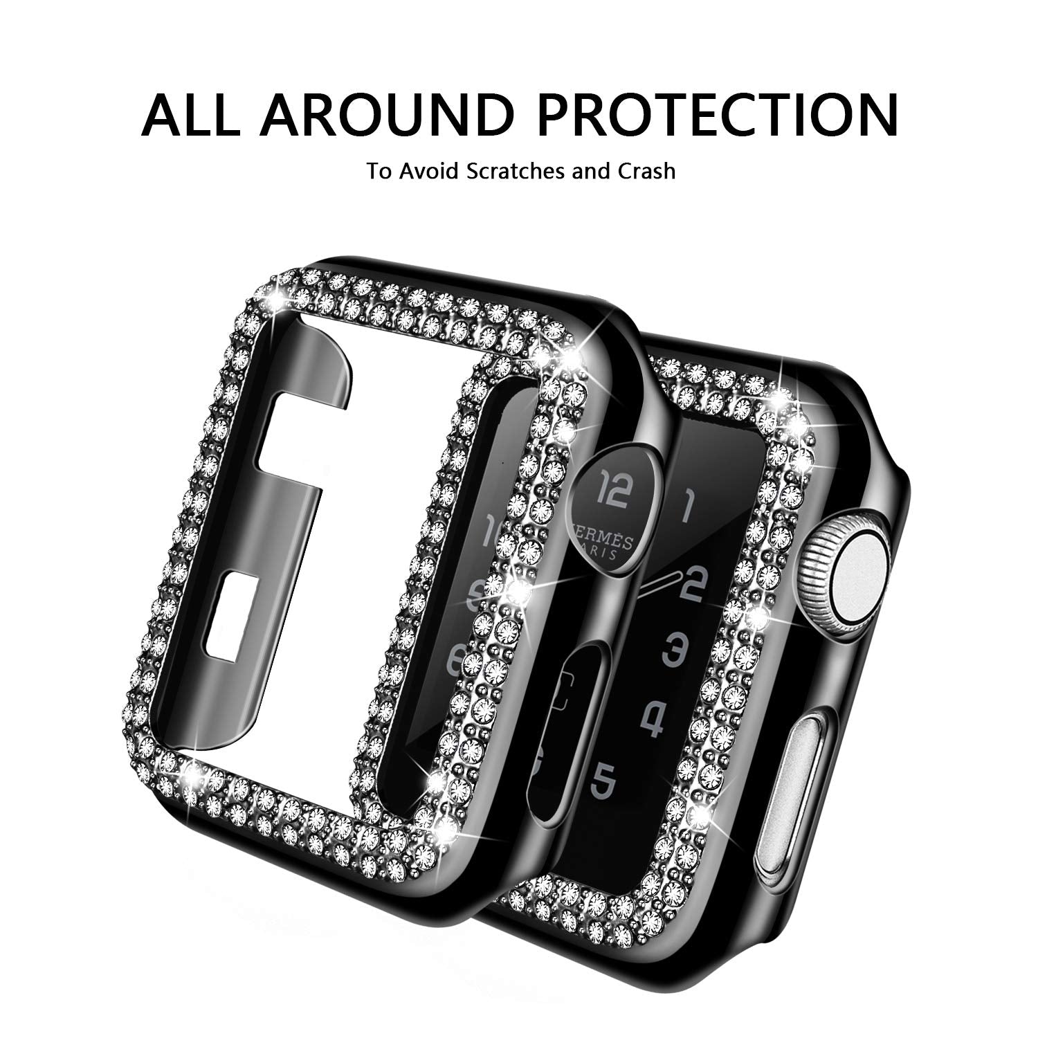 Adepoy Compatible For Apple Watch Case 42Mm Series 3/2/1 Bling Rhinestone Apple Watch Protective Case Bumper Frame Case Cover Fo