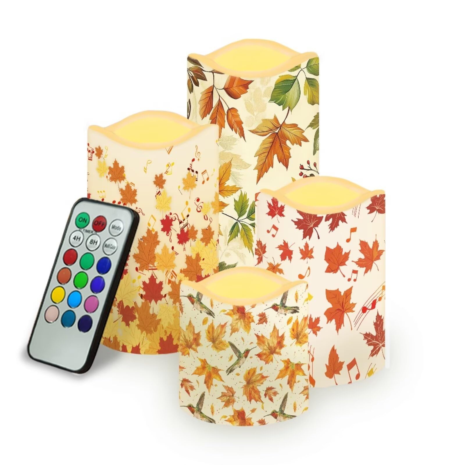 Uorisanigo Fall Maple Leaf Plastic Flameless Candles with Remote Control and Timer LED Flickering Battery Operated Color Changin