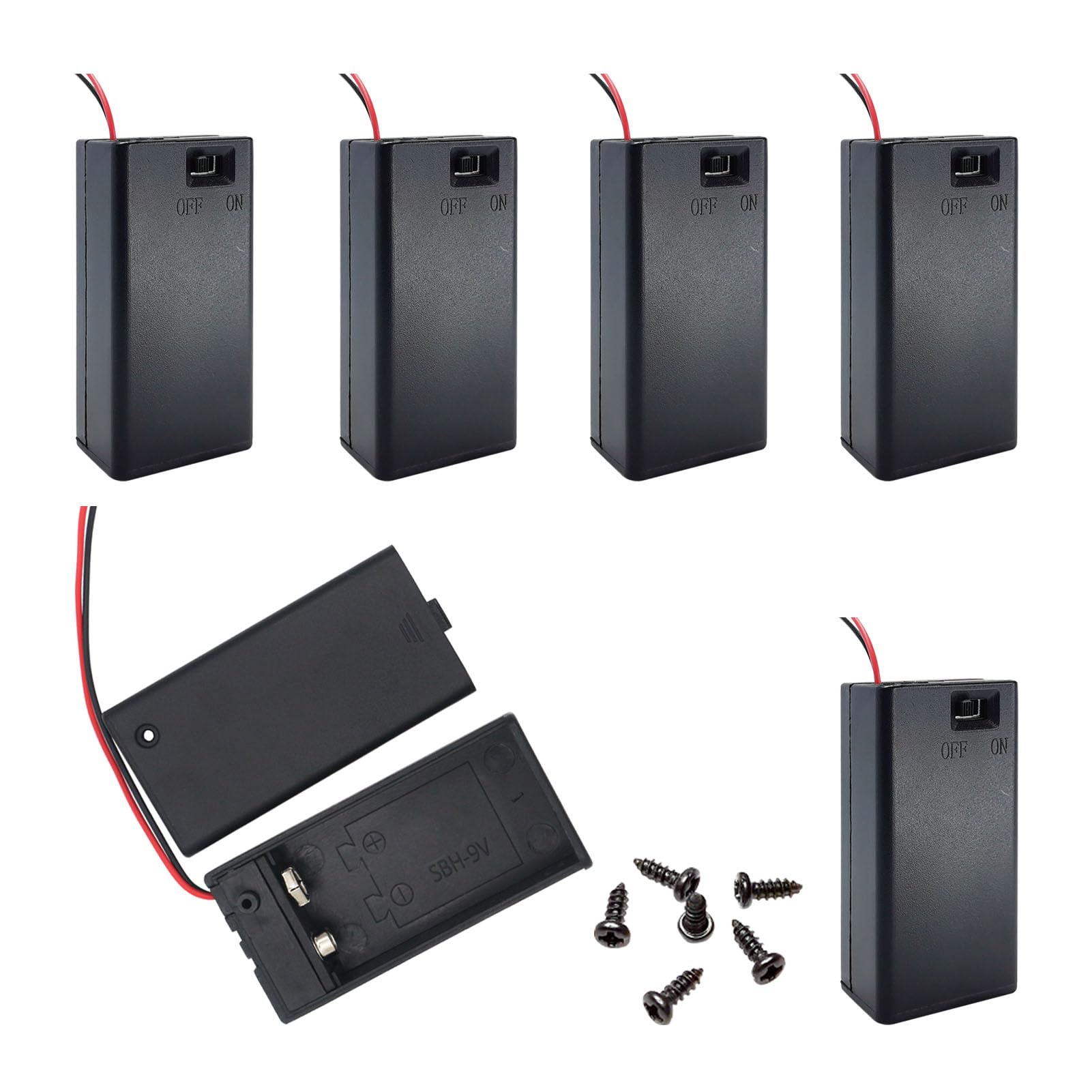 9V Battery Holder, 6 Pcs 9V Battery Case With On/Off Switch, 9V Battery Box, 9V Battery Holder With Leads, 9V Battery Box For 9V