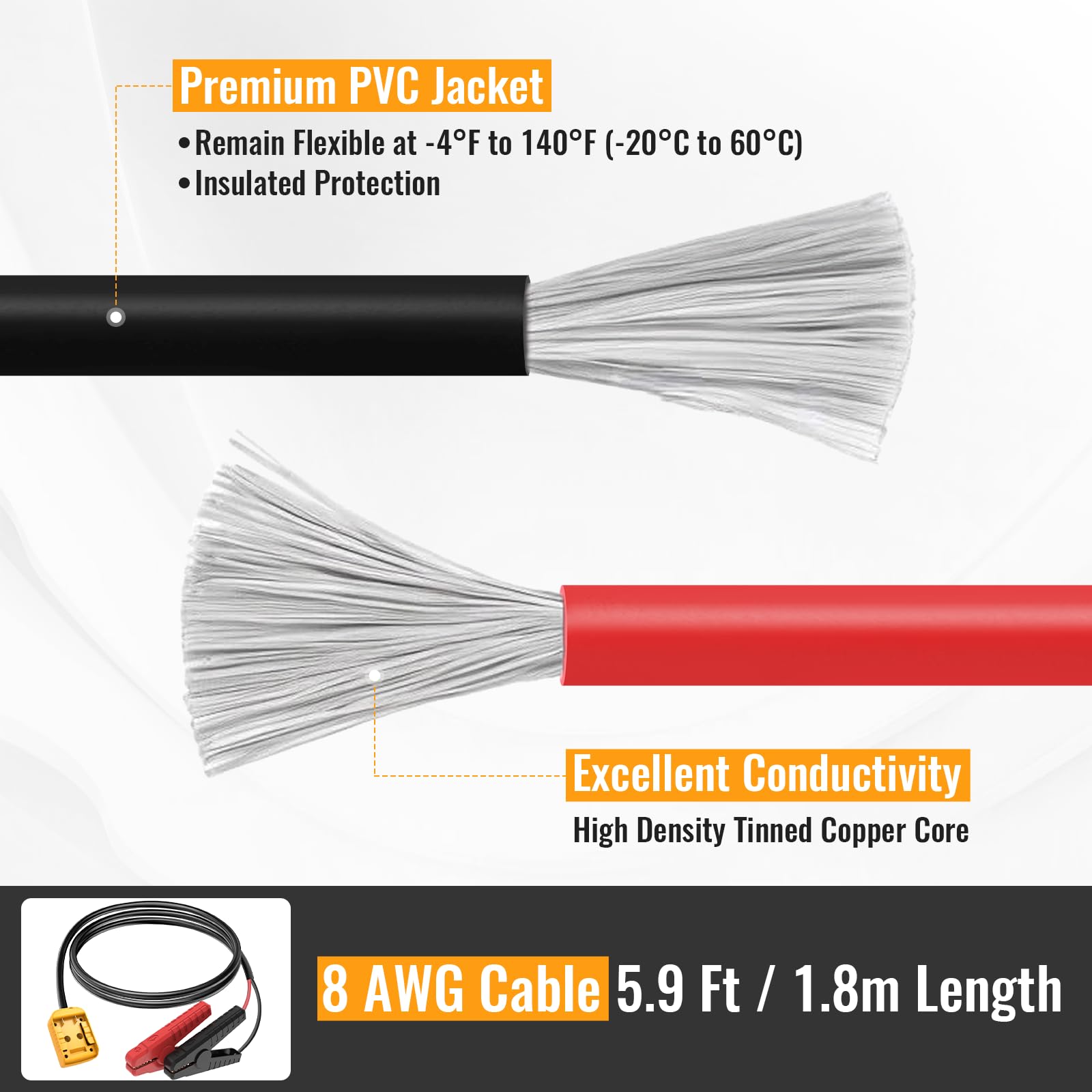 Kzreect Jumper Cables Adapter Compatible With Dewalt 18V/20V Battery, 8Awg 5.9Ft Portable Auto Jump Starter For Starting Car Lig