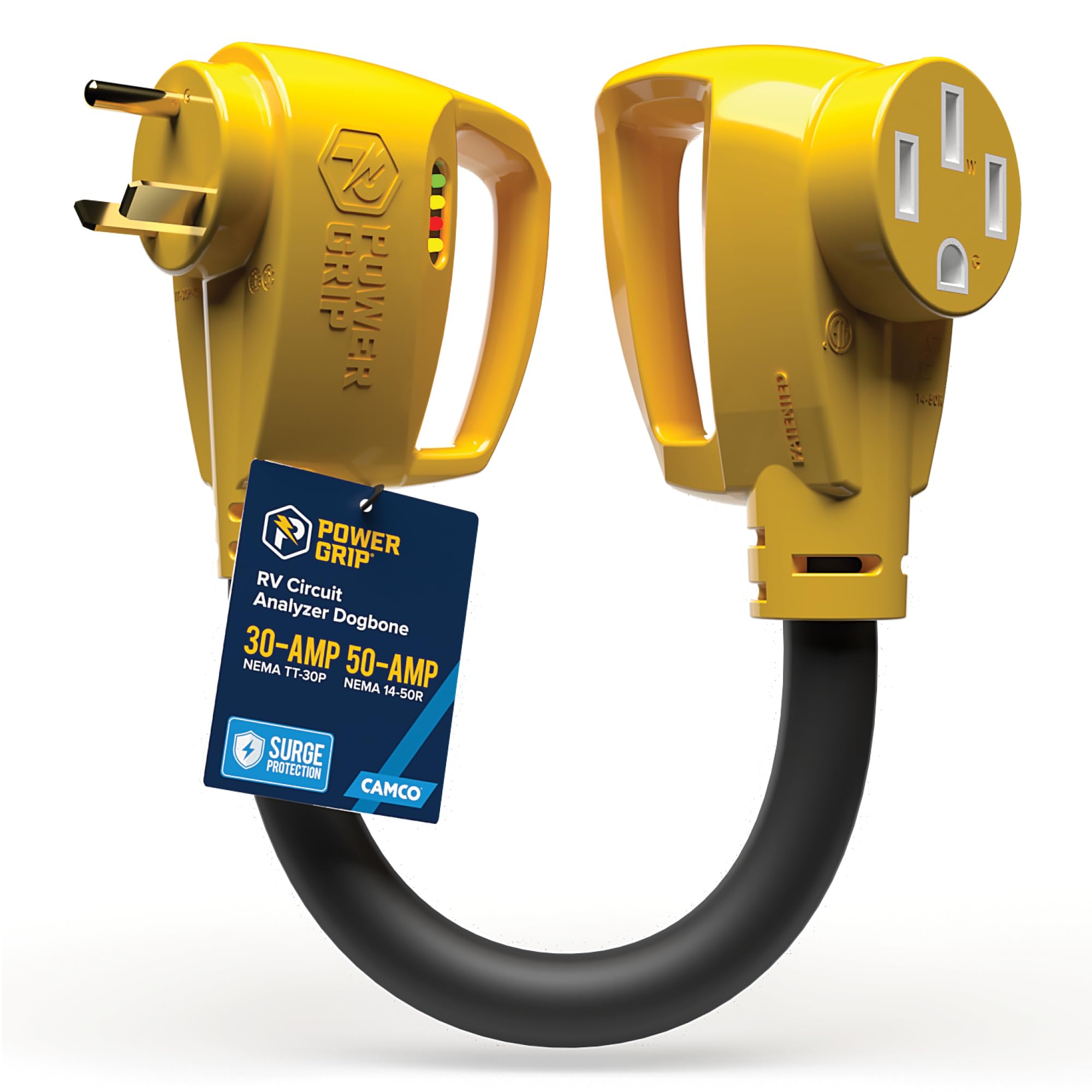 Camco Power Grip Rv 18'' 30Amp Circuit Analyzer Dogbone - Integrated Surge Protection,WBAUVB0DZKKKLSY