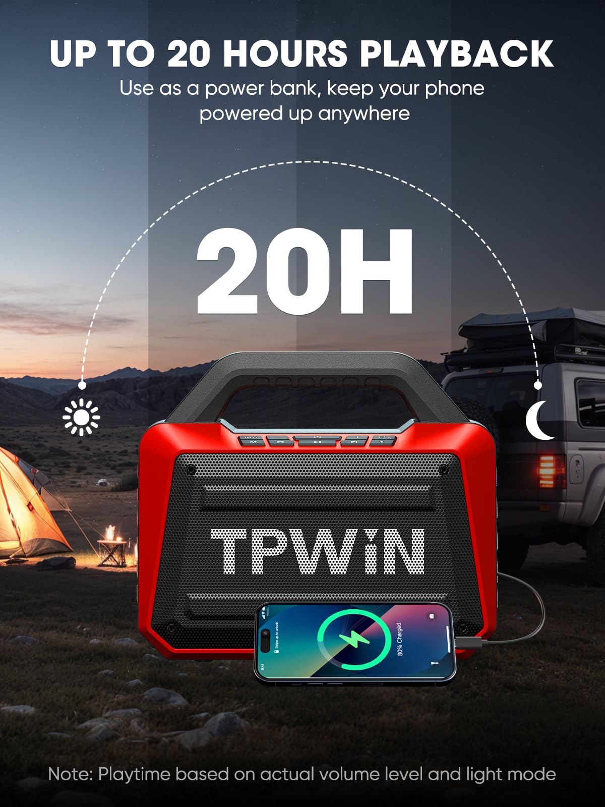 Tpwin Portable Bluetooth Speakers - Wireless Speaker 80W Peak, Loud Speaker With Light, Strong Bass, Bt 5.3, Tws, Ipx6 Waterproo