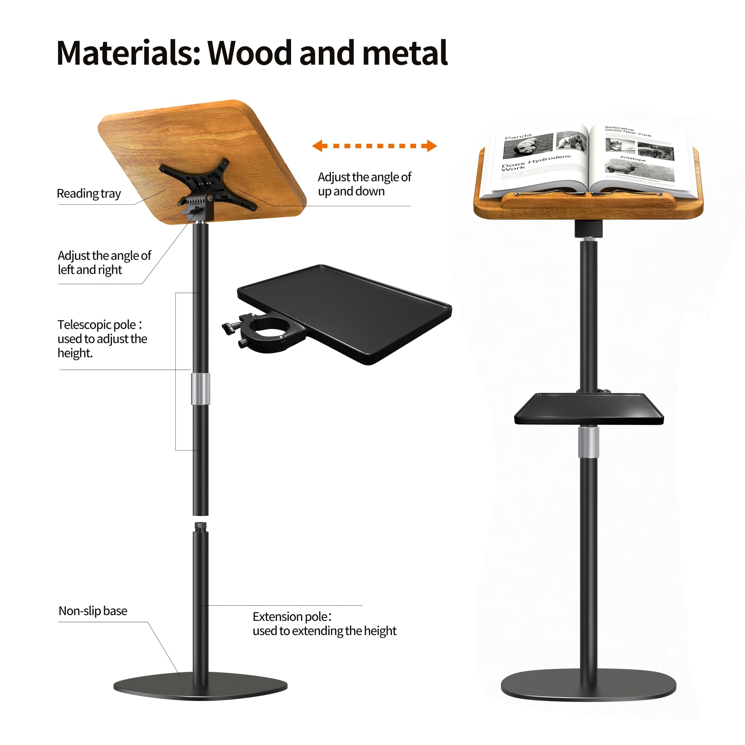 Namon Heavy-Duty Music Stand For Floor, Small Solid Wooden - 15  10 In, Adjustable Height (16.5-51) & Angle (0-180), With Shee