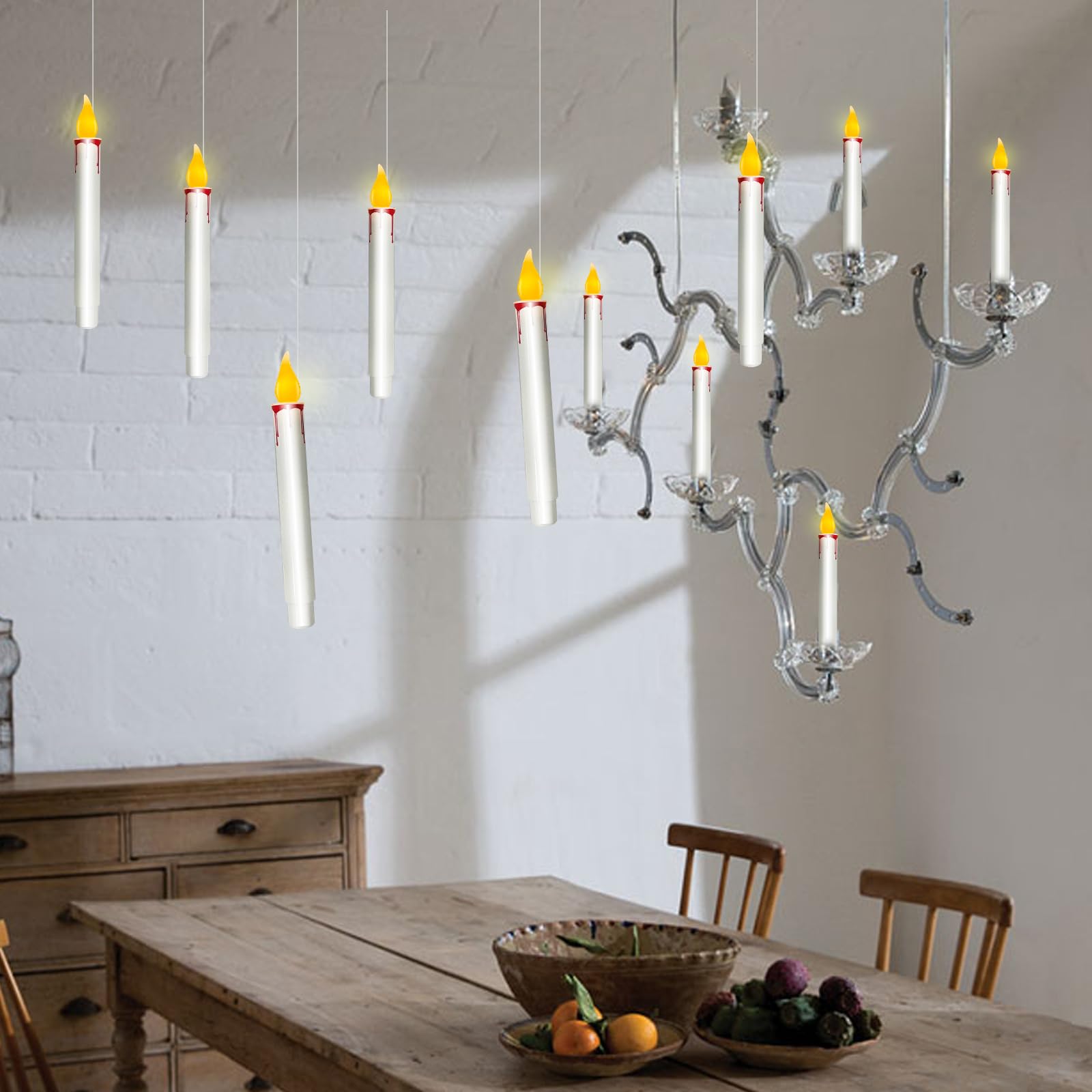 10 Pcs Floating Candles With Remote, Halloween Decorations Hanging Floating Candles With Flickering Warm Lights, Led Battery Ope