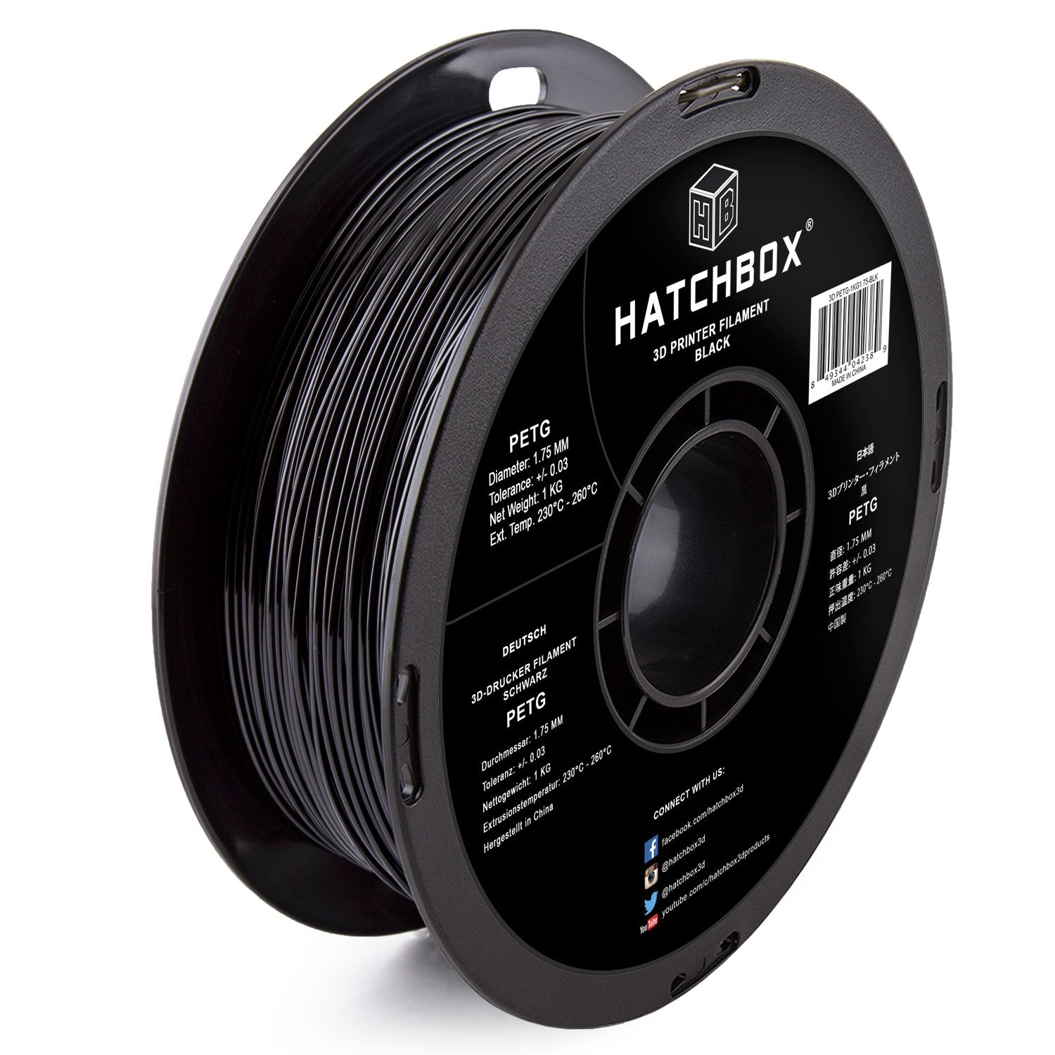 Hatchbox Petg 3D Printer Filament, Dimensional Accuracy +/  0.03 Mm, 1 Kg Spool, 1.75 Mm, Black