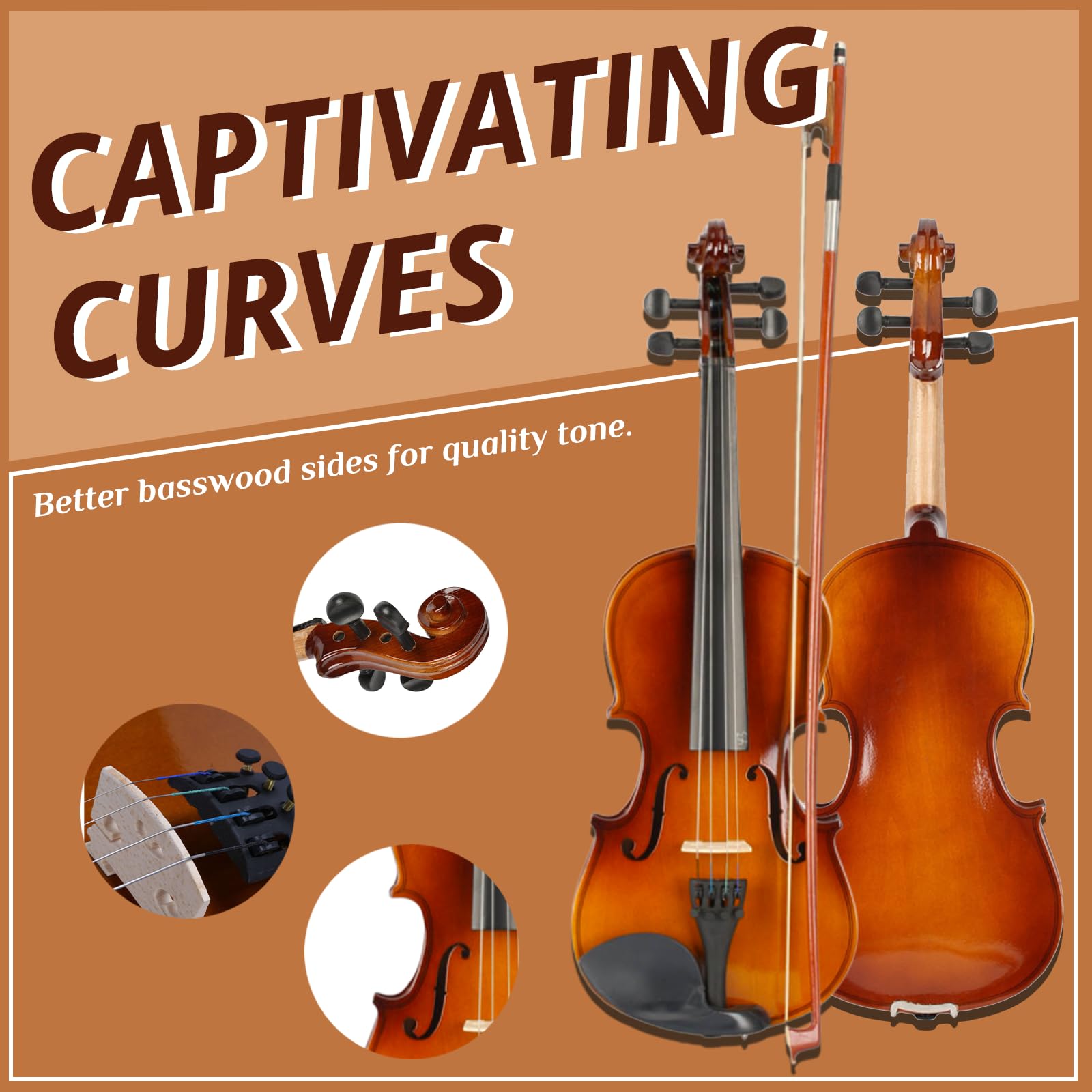 Ktaxon 3/4 Violin For Beginners, Fiddle For Students And Enthusiasts, Acoustic Violin Kit With Case, Bow, Rosin & Manual