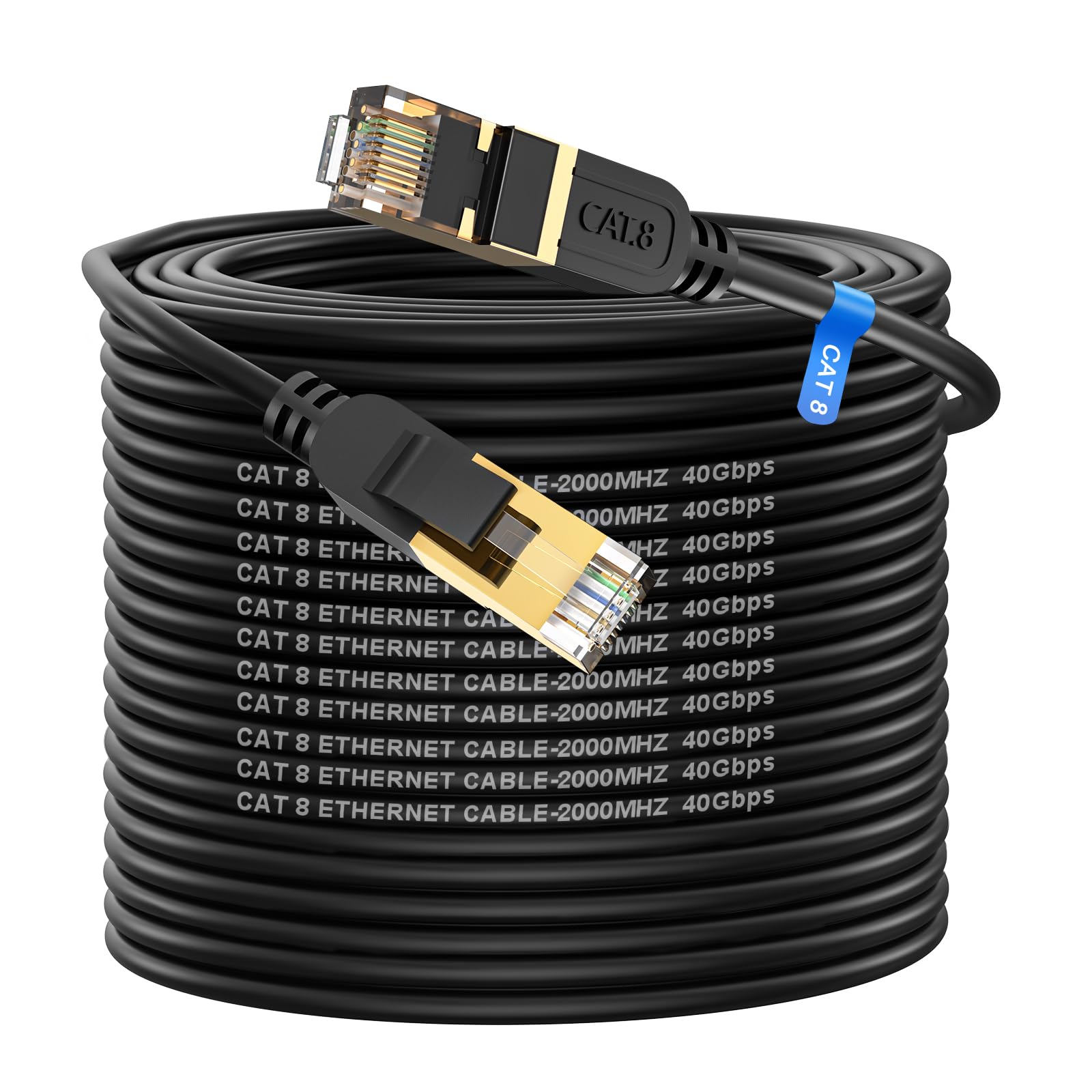 Cat 8 Ethernet Cable, 200Ft High Speed Heavy Duty 26Awg Cat8 Lan Network Cable 40Gbps, 2000Mhz With Gold Plated Rj45 Connector, 