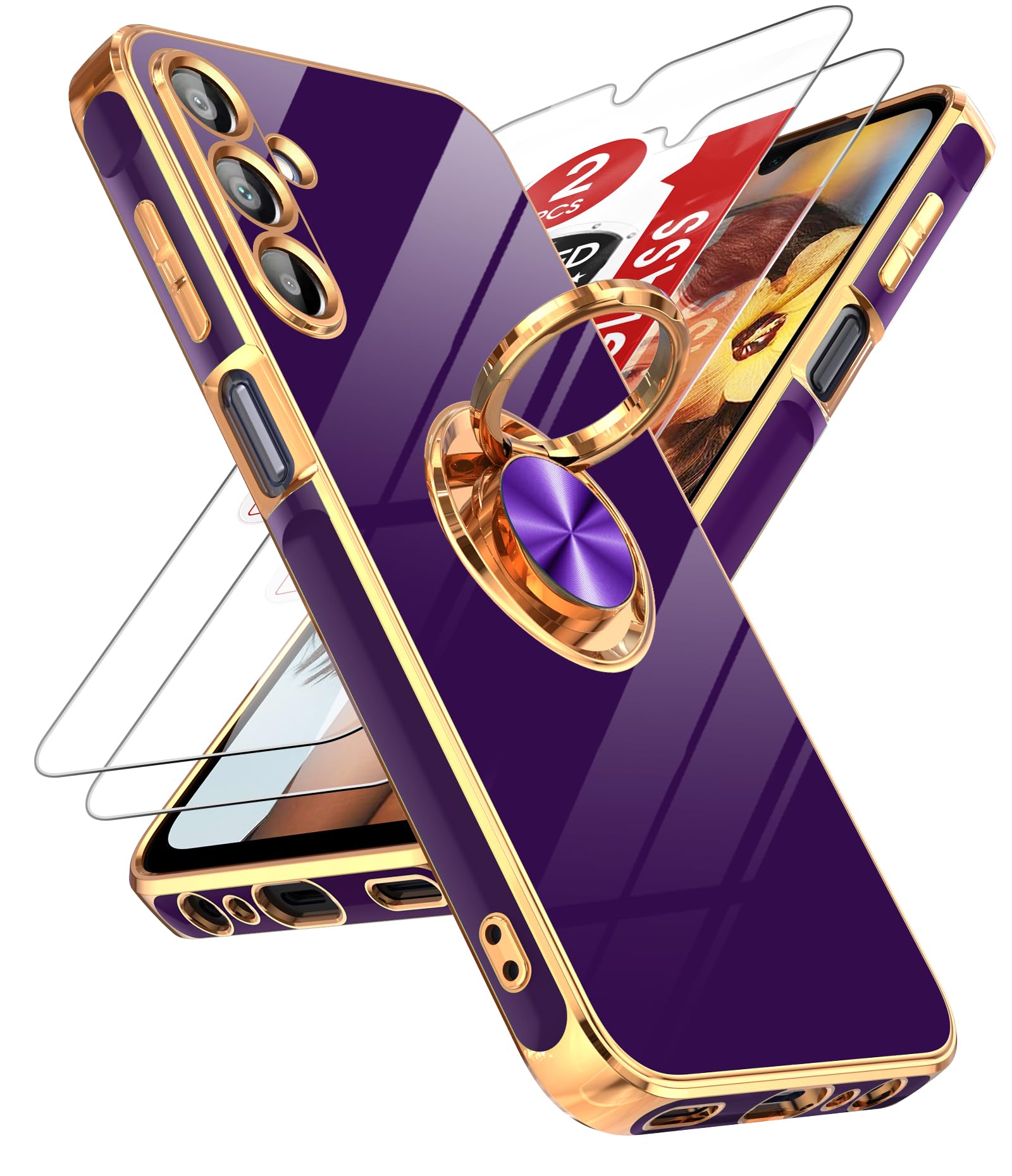Leyi For Samsung Galaxy A15 5G Case: With 2 Pack Tempered Glass Screen Protector And 360 Rotatable Ring Holder Magnetic Kickstan
