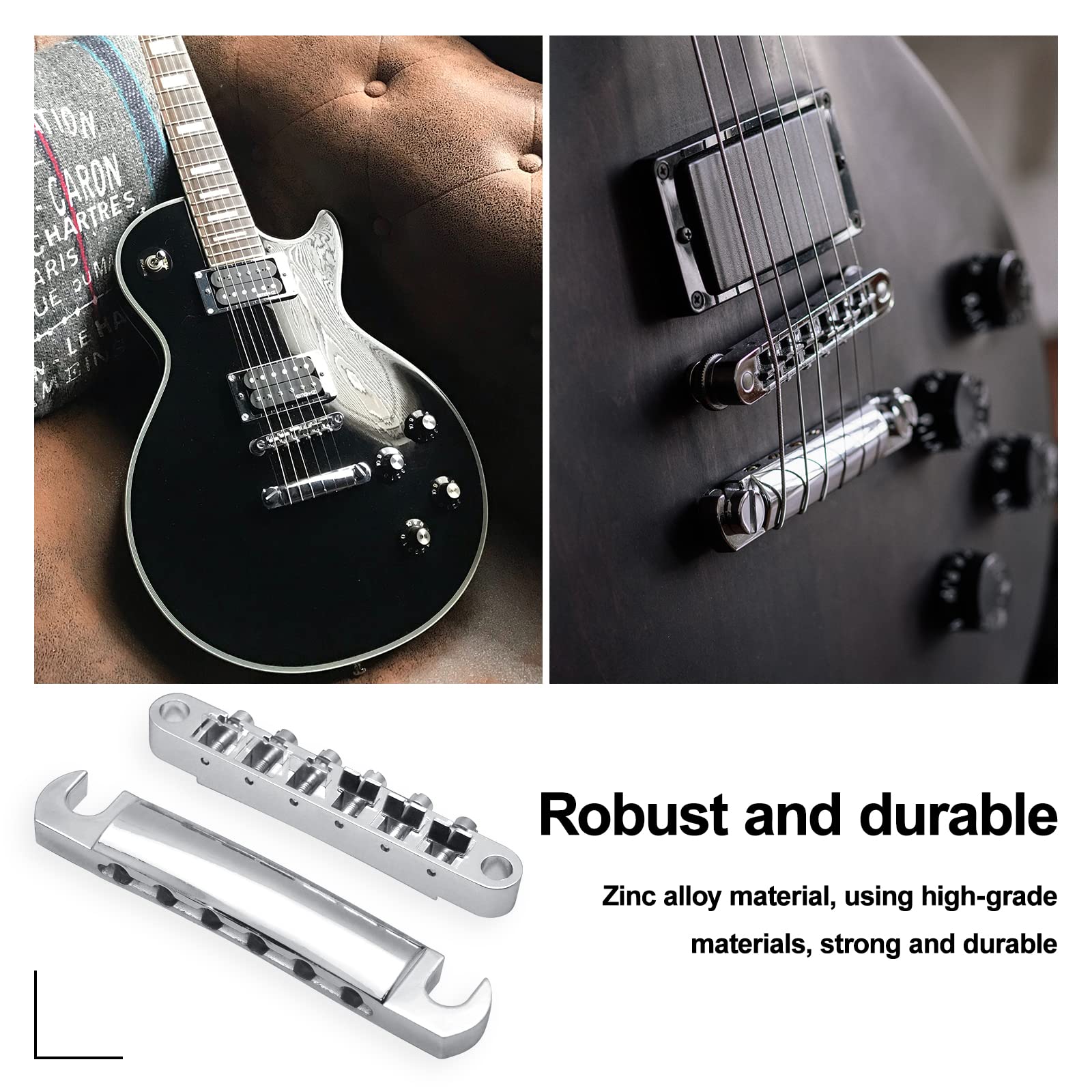 Saphue A Set Of String Saddle Tune O Matic Bridge And Tailpiece With Studs For Gb Lp Style Electric Guitar (Chrome)