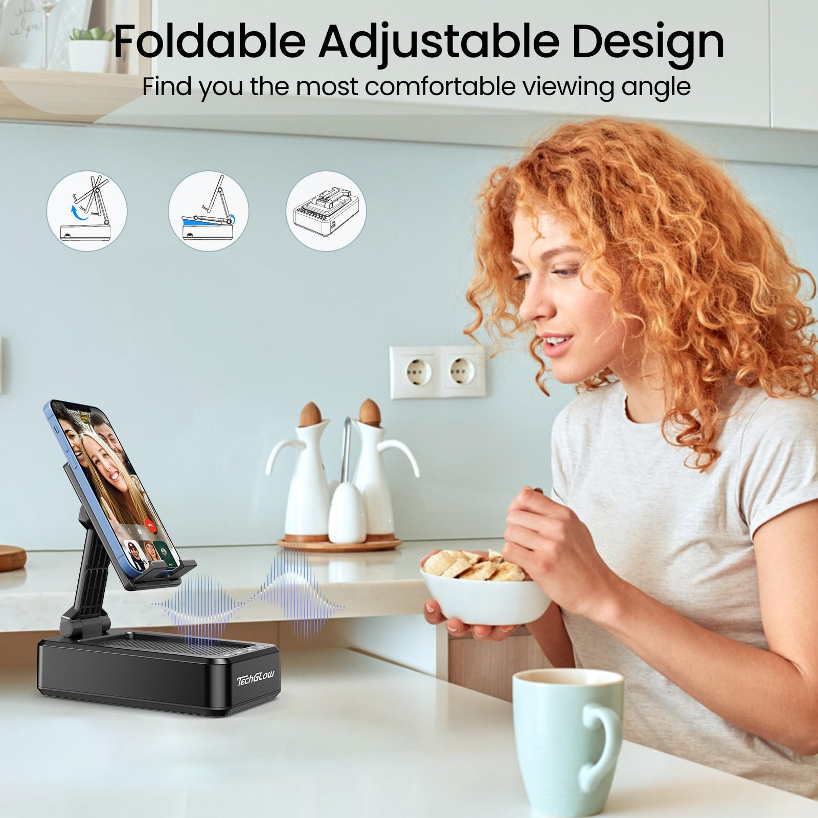 Techglow Gifts For Men Foldable Cellphone Stand With Bluetooth Speaker Wireless Speaker With Phone Holder Birthday Gift Idea For