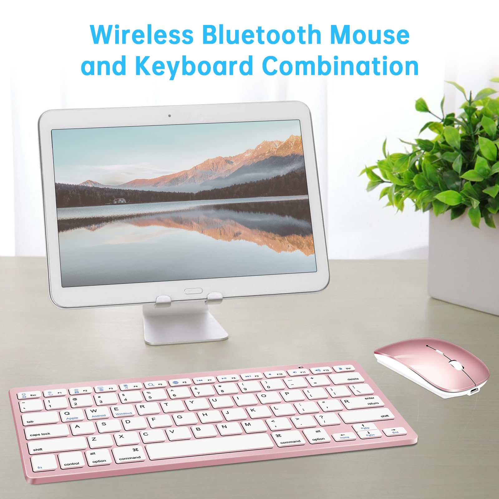 Wireless Bluetooth Keyboard And Mouse Set, Portable Slim Silent Cordless Keyboard And Mouse Combo Compatible With Ipad/Mac/Macbo