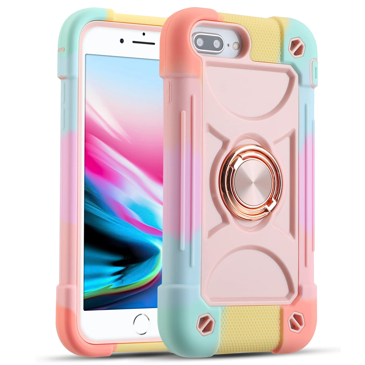 Markill Compatible With Iphone 6 Plus/6S Plus Case,Iphone 7 Plus Case/Iphone 8 Plus Case 5.5 Inch With Ring Stand, Heavy-Duty Mi