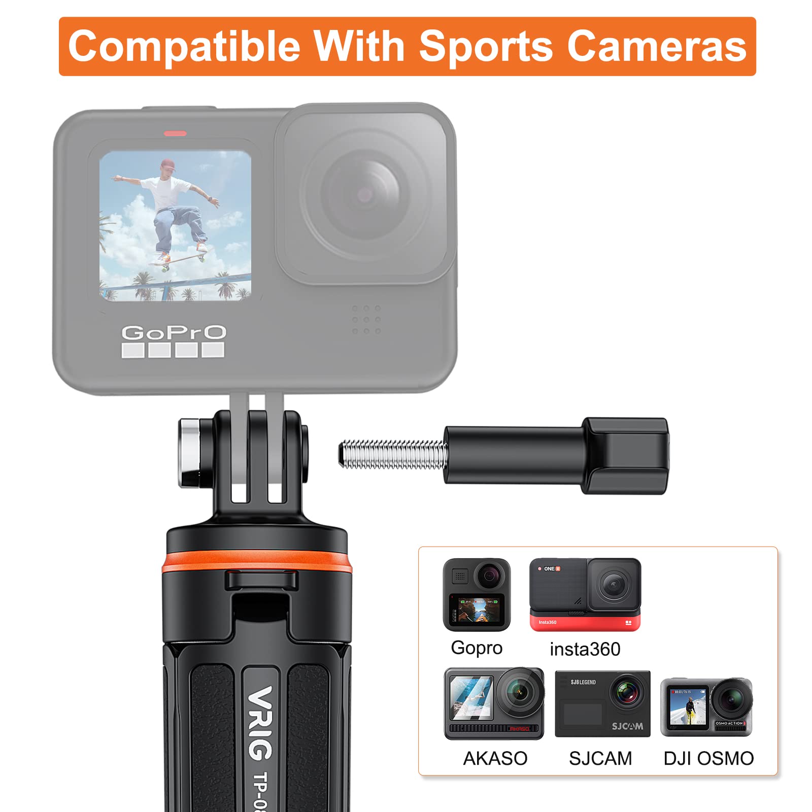 Uurig 20.1' Mini Extendable Gopro Tripod Portable Selfie Stick Tripod Camera Tripod For Gopro Max Hero 11 10 9 8 7 6 5 4 3 3+ 2 1 Session