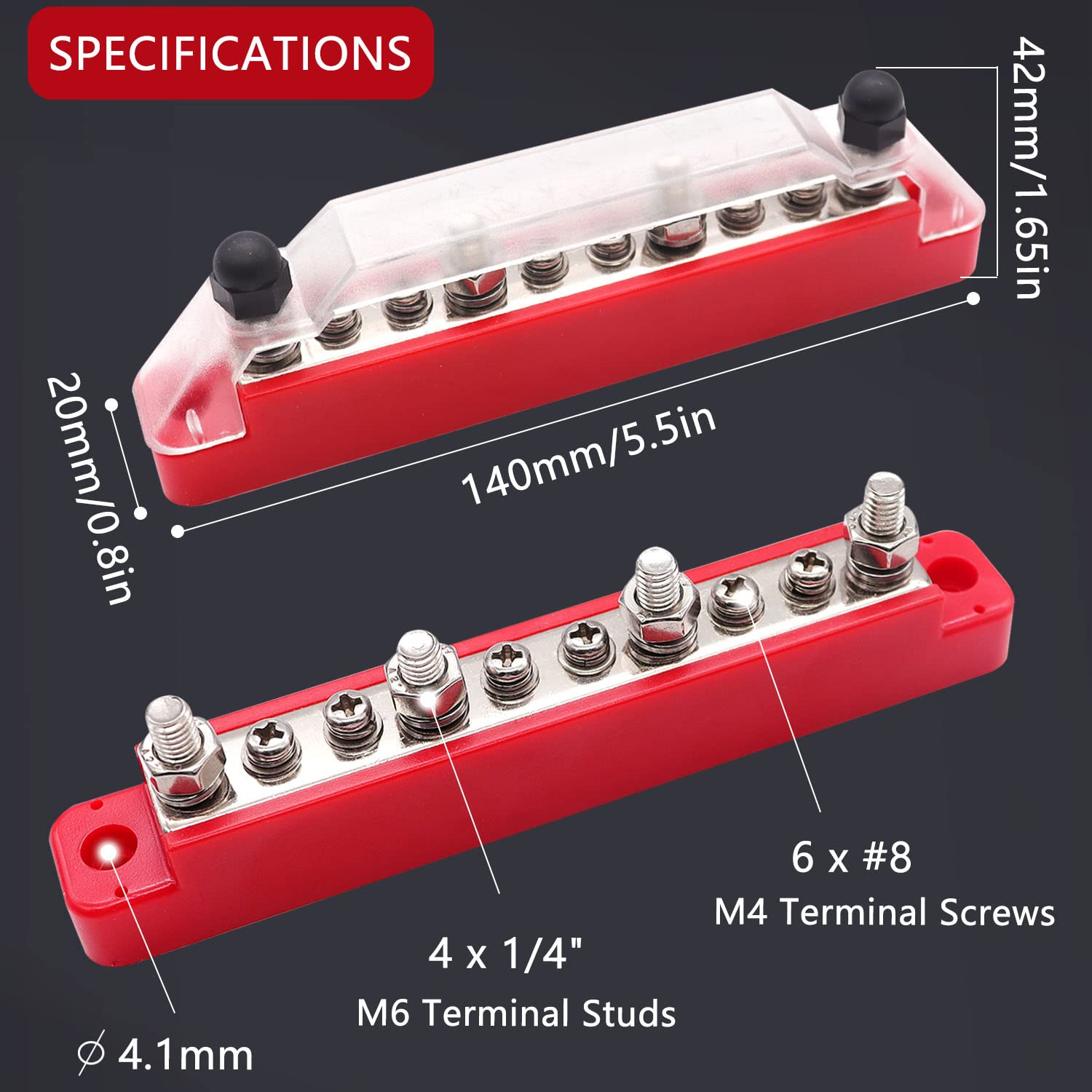 Aienxn 150A 12V Bus Bar Marine, 1/4'' Power Distribution Block, Battery Buss Bar, Automotive Busbar Terminal Block For Car And B
