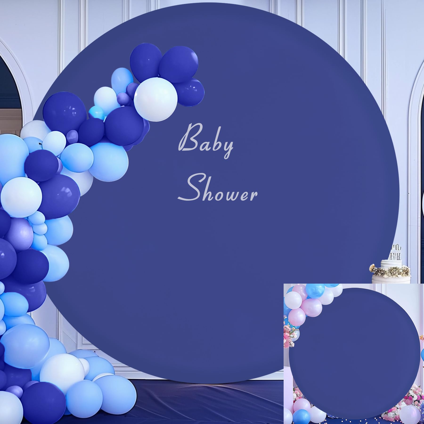 Gallety Navy Blue 7.2Ft Round Backdrop Cover For 5 7.2Ft Circle Stand   Adjustable, Polyester, Wrinkle Resistant, Ideal For Wedd