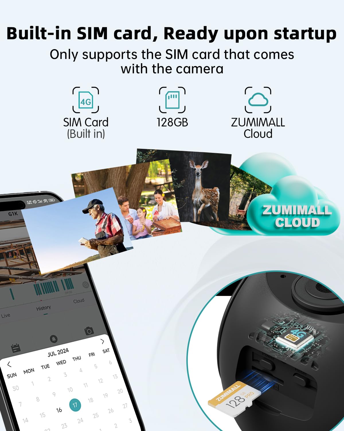 Zumimall 4G Lte Cellular Solar Security Camera Outdoor, 2K No Wifi Security Camera Solar Powered With Color Night Vision, 2 Way Talk, Motion Alert, Cloud, Sim Included(Us Version)