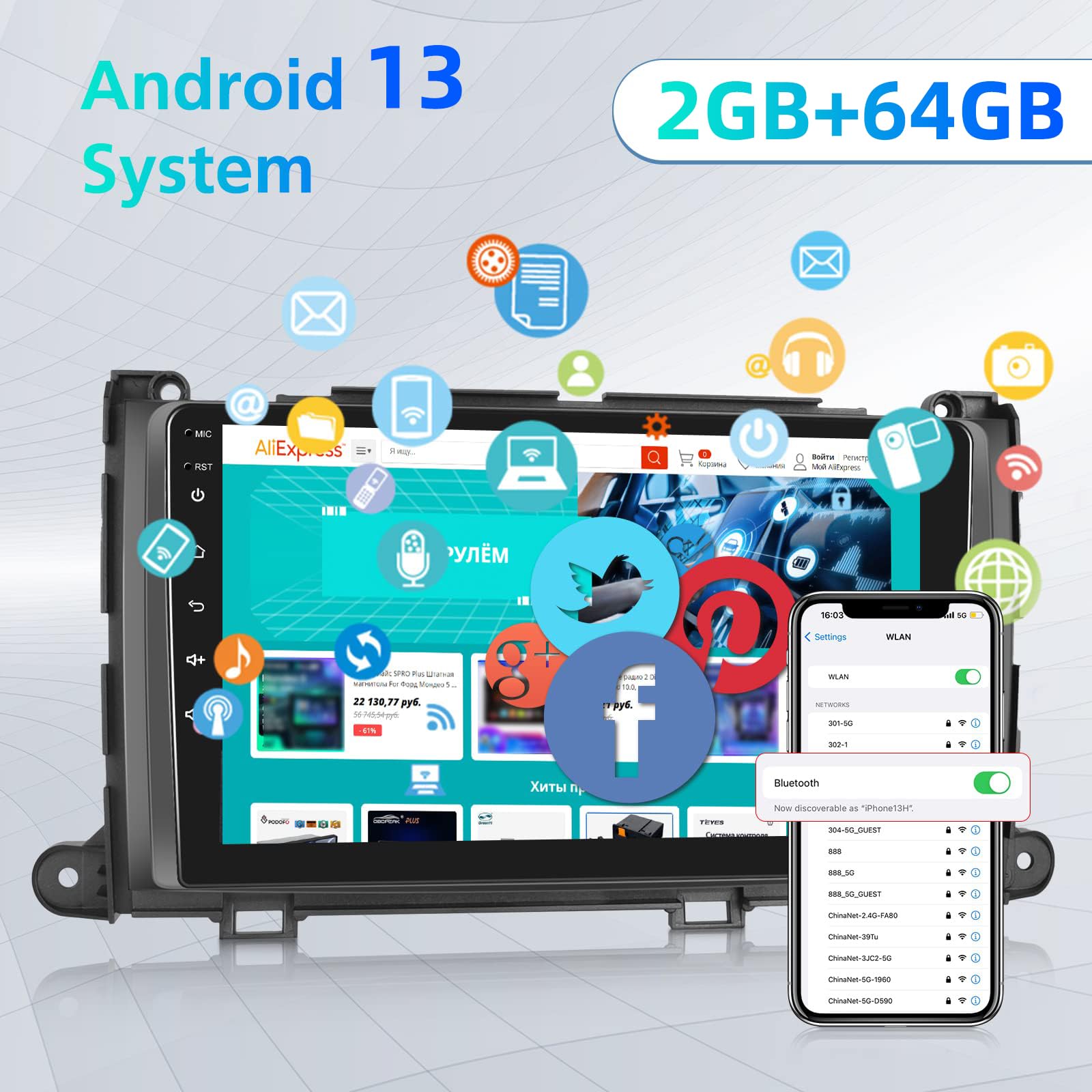 [2G+64G] Car Radio For Toyota Sienna 2011 2012 2013 2014, Android 13 Touch Screen Car Stereo, Carplay/Android Auto/1080P/Hi Fi A