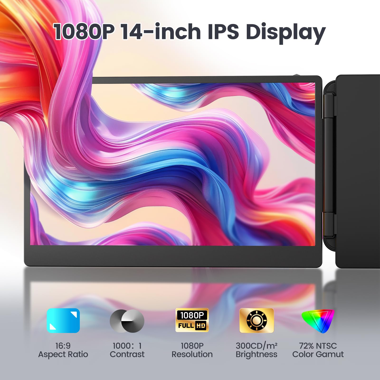 Teamgee Laptop Screen Extender, 14    Full Hd Portable Monitor For Laptop With Dual Speakers & Flexible Kickstand, Plug Play Lap