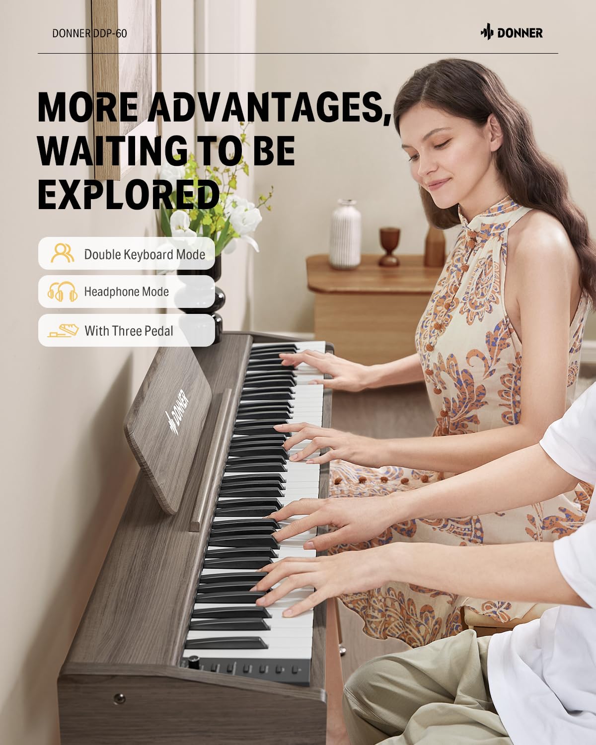 Donner 88 Key Digital Piano Keyboard For Beginner, Ddp 60 Electric Piano With 88 Velocity Sensitive Keys, 128 Voices, 83 Rhythms