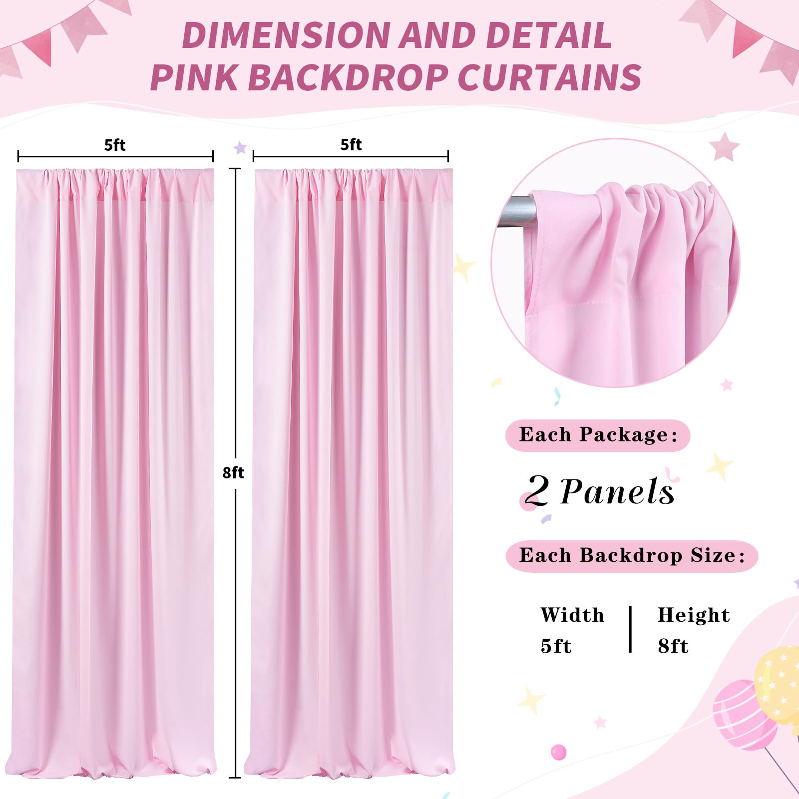 10Ft X 8Ft Pink Backdrop Curtain For Parties Pink Polyester Photography Backdrop Drapes For Birthday Wedding Birthday Baby Showe