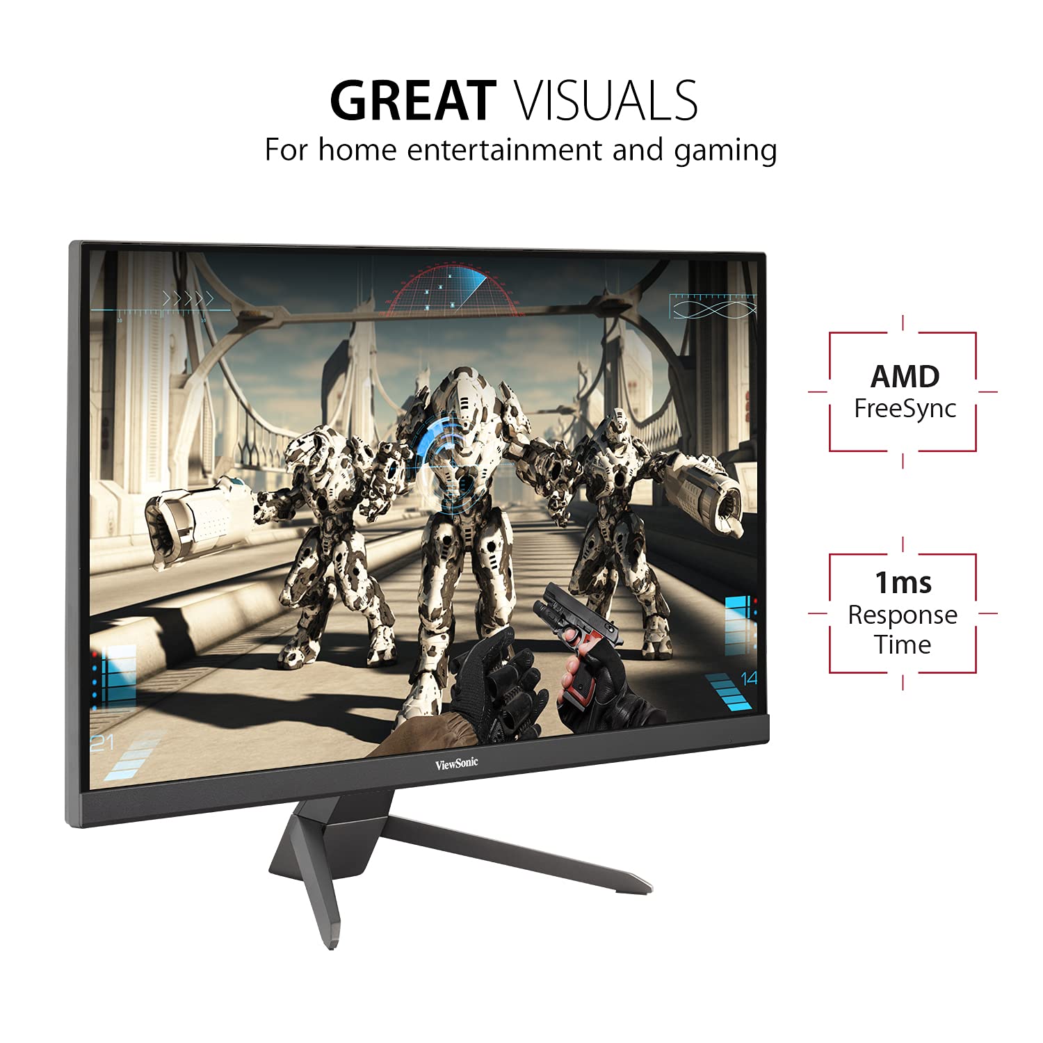 Viewsonic Vx2467 Mhd 24 Inch 1080P Gaming Monitor With 75Hz, 1Ms, Ultra Thin Bezels, Freesync, Eye Care, Hdmi, Vga, And Dp