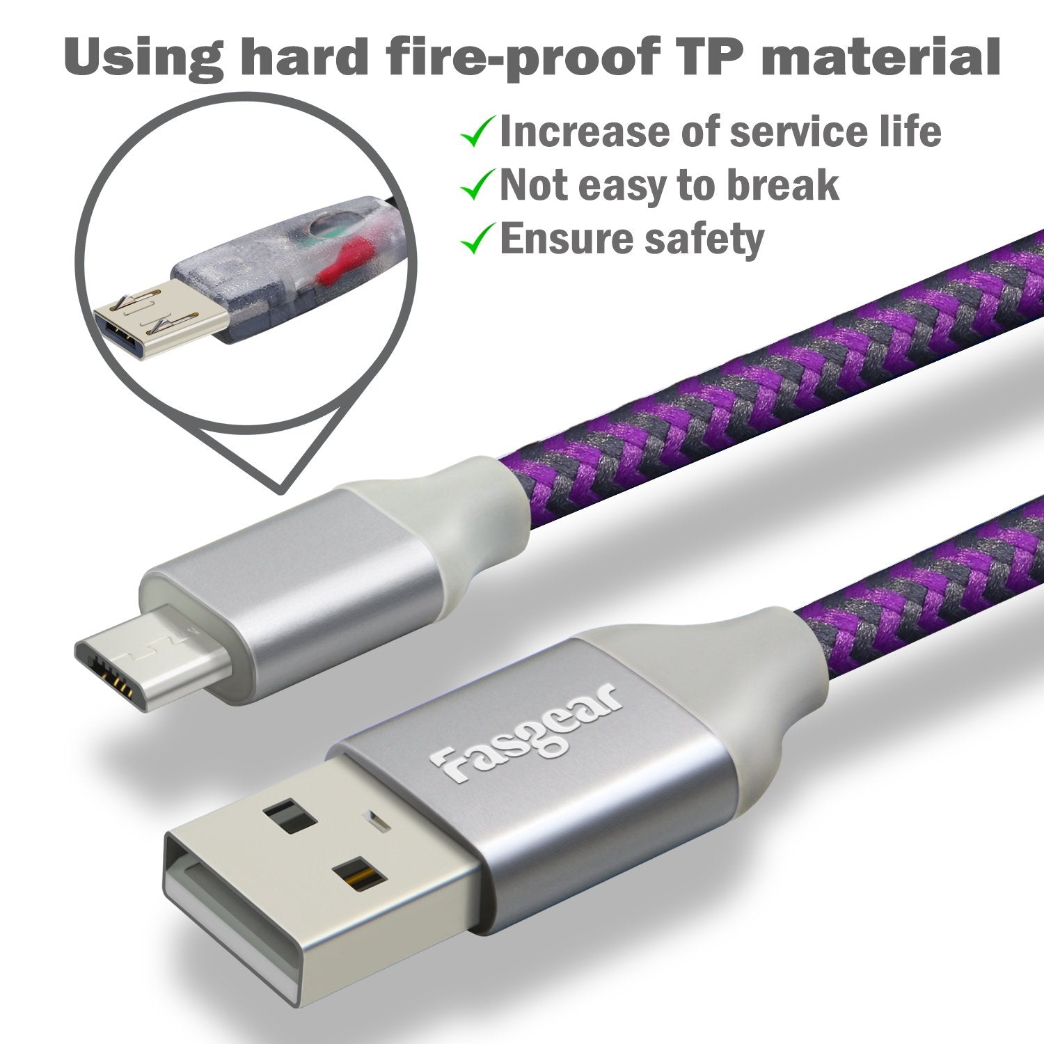 Fasgear Ps4 Controller Charger Cable 10Ft Long Micro Usb Cable 3 Pack Nylon Braided Usb 2.0 Data Sync Usb A Micro Usb Cord Compa