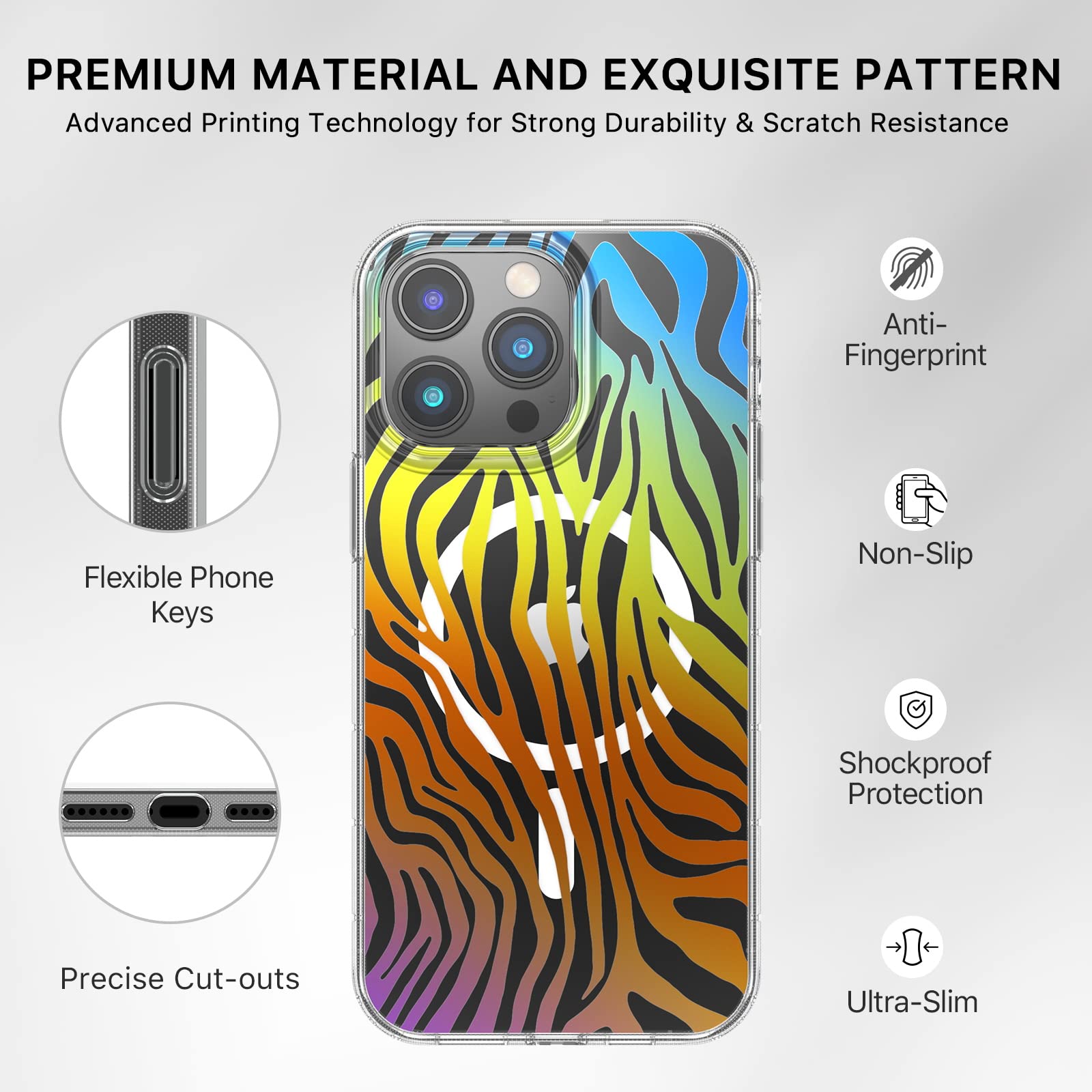 M MYBAT PRO Magnetic Slim Clear Phone Case for iPhone 14 Pro Max (6.7 inch) MagSafe Compatible TPU Zebra Military Grade Drop Shockproof Non-Yellowing